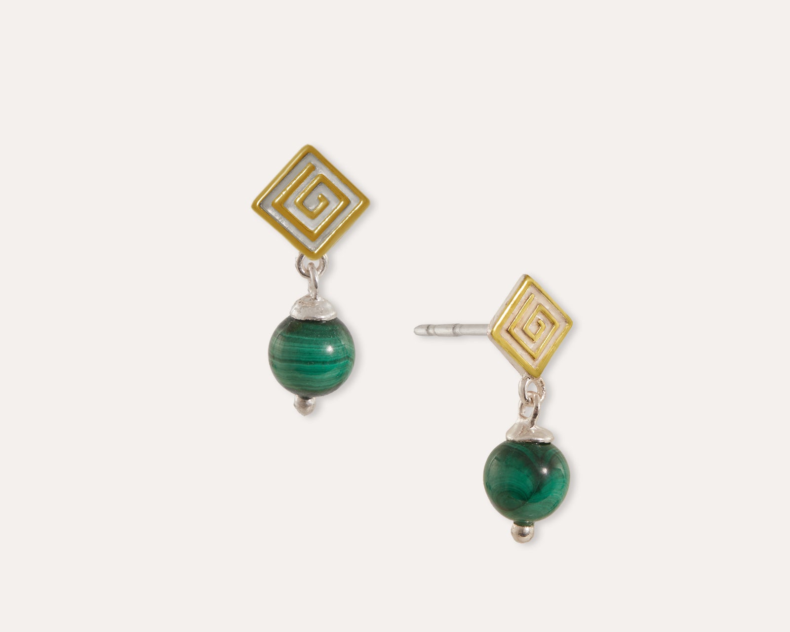 Labyrinth Malachite Drop Stud Earrings | Sustainable Jewellery by Ottoman Hands