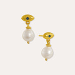 Mini Evil Eye Pearl Drop Stud Earrings | Sustainable Jewellery by Ottoman Hands