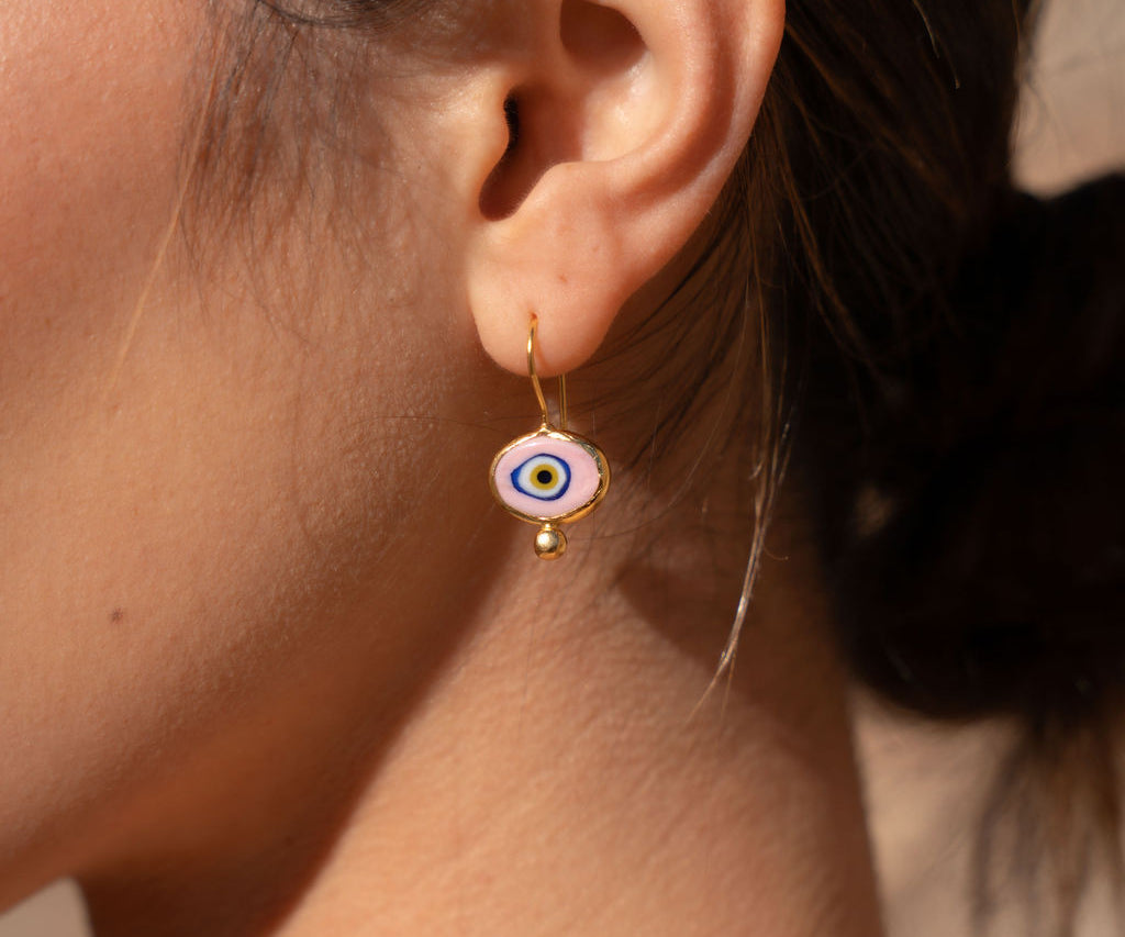 Alara Pink Evil Eye Drop Earrings | Sustainable Jewellery by Ottoman Hands
