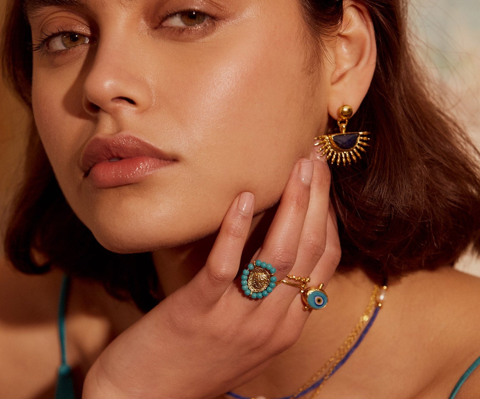 Sunrise Lapis Drop Stud Earrings | Sustainable Jewellery by Ottoman Hands