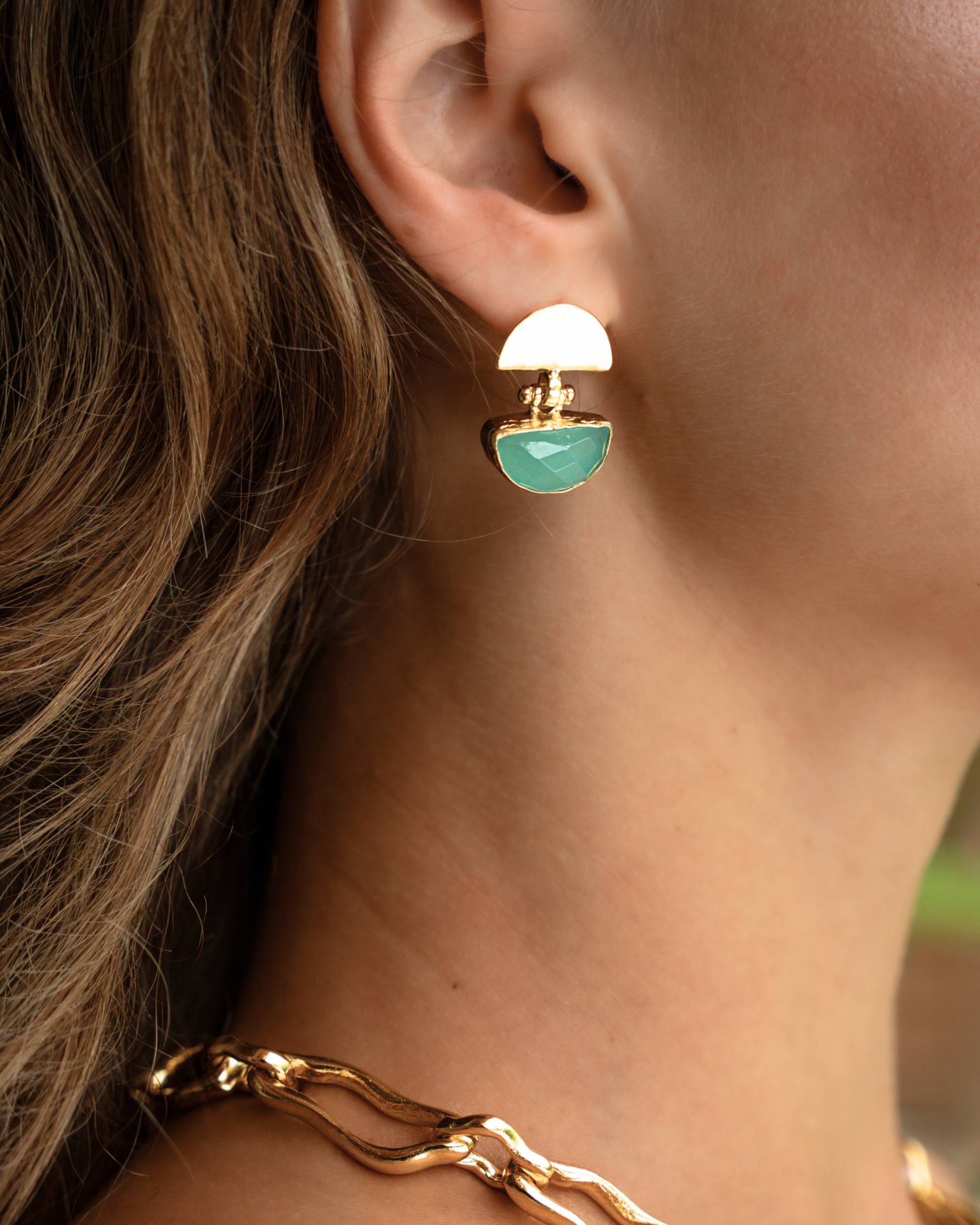 Mina Aqua Chalcedony Drop Stud Earrings | Sustainable Jewellery by Ottoman Hands