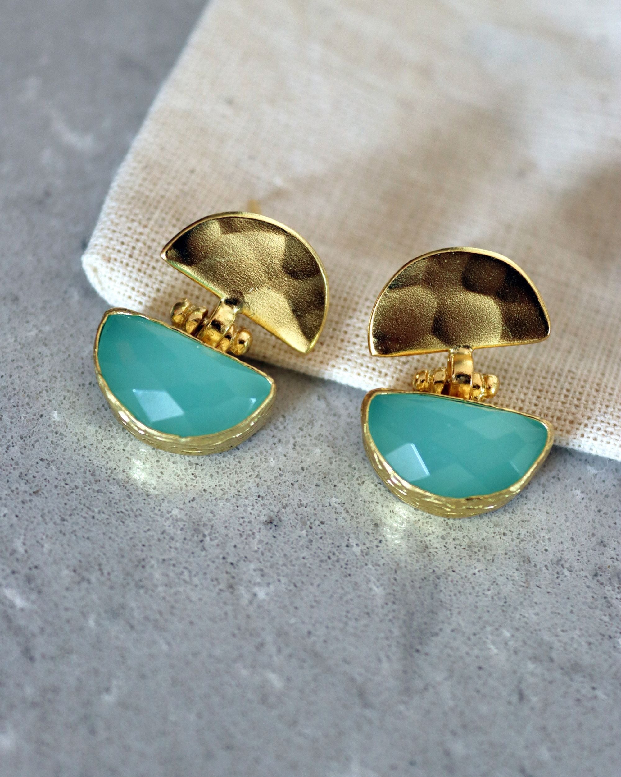 Mina Aqua Chalcedony Drop Stud Earrings | Sustainable Jewellery by Ottoman Hands