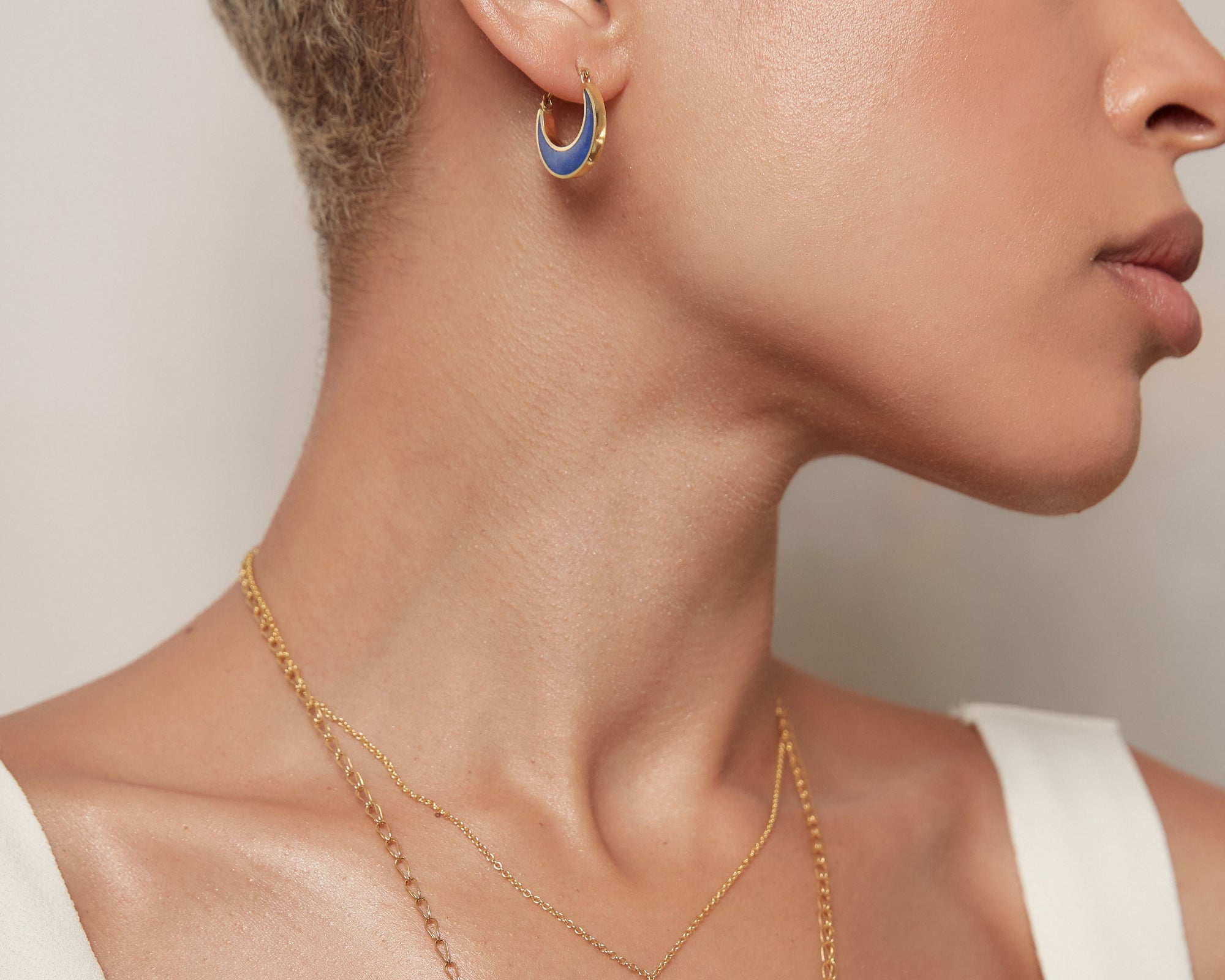 Farah Lapis Crescent Moon Hoop Earrings | Sustainable Jewellery by Ottoman Hands