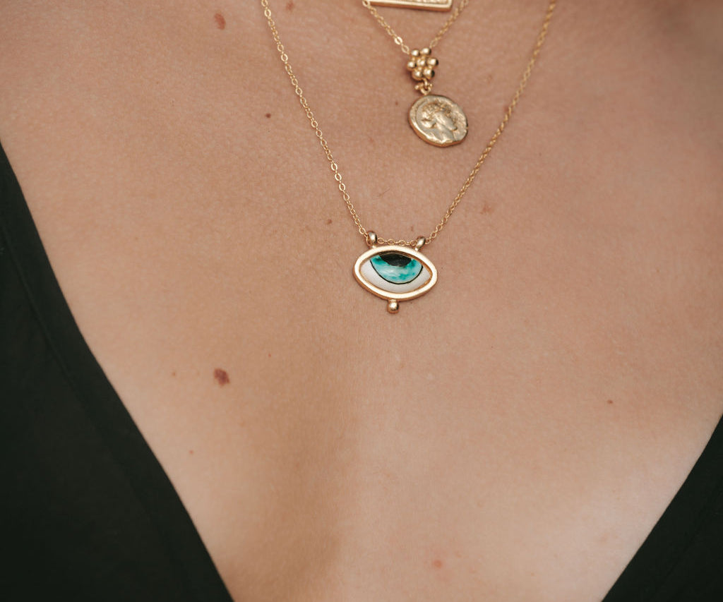 Adira Turquoise Porcelain Evil Eye Necklace | Sustainable Jewellery by Ottoman Hands