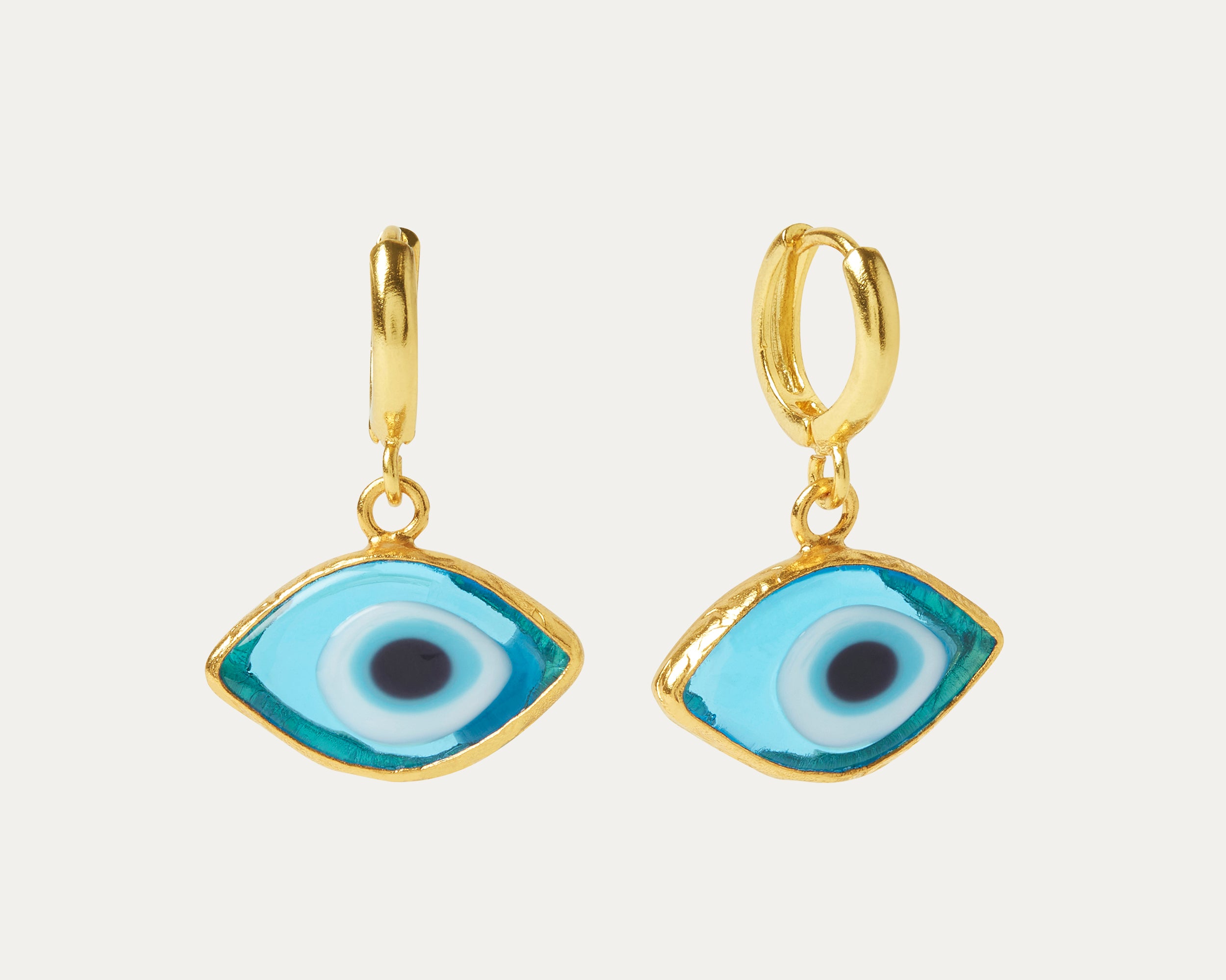 Bronte Blue Glass Evil Eye Huggie Earrings | Sustainable Jewellery by Ottoman Hands