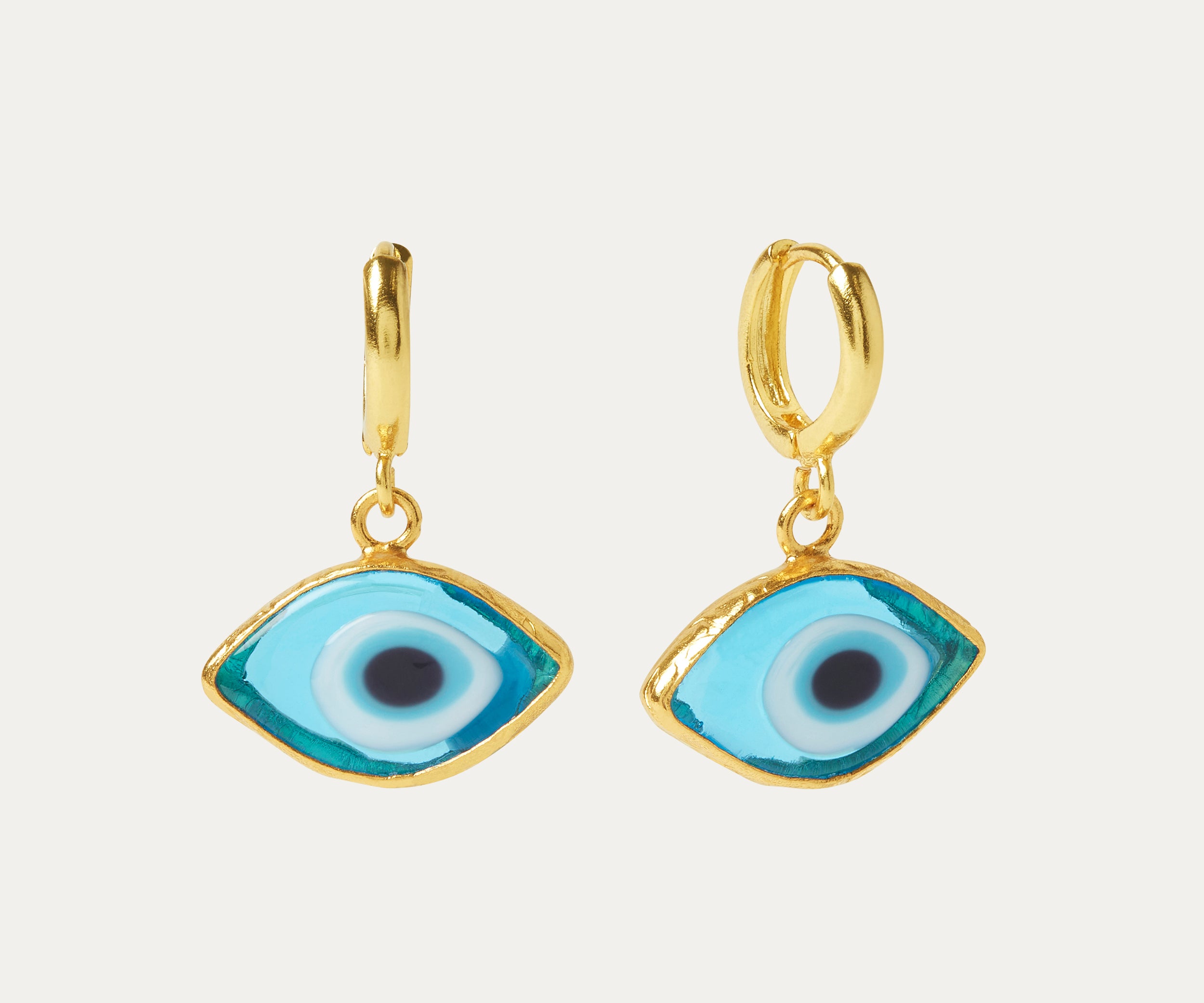 Bronte Blue Glass Evil Eye Huggie Earrings | Sustainable Jewellery by Ottoman Hands