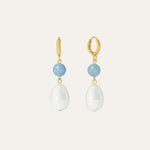 Dawn Blue Chalcedony and Pearl Drop Huggie Earrings | Sustainable Jewellery by Ottoman Hands