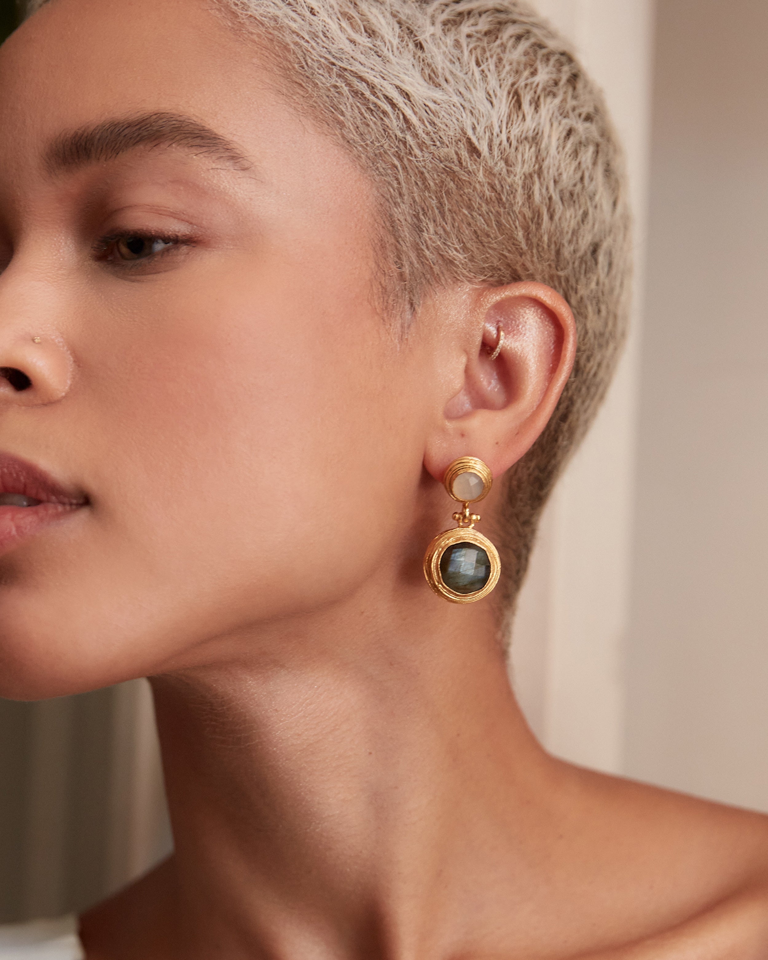 Lilis White Chalcedony and Labradorite Drop Earrings | Sustainable Jewellery by Ottoman Hands