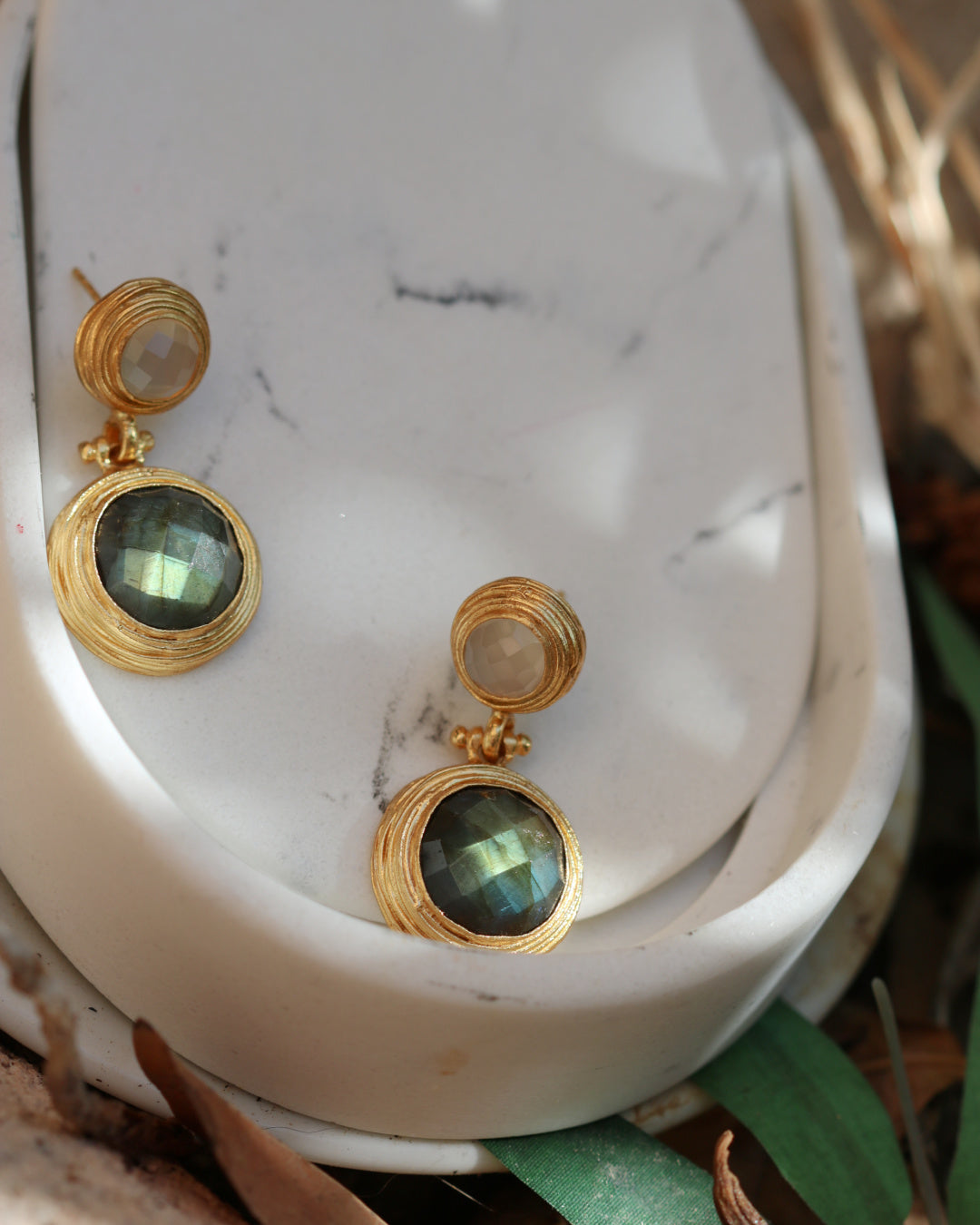 Lilis White Chalcedony and Labradorite Drop Earrings | Sustainable Jewellery by Ottoman Hands