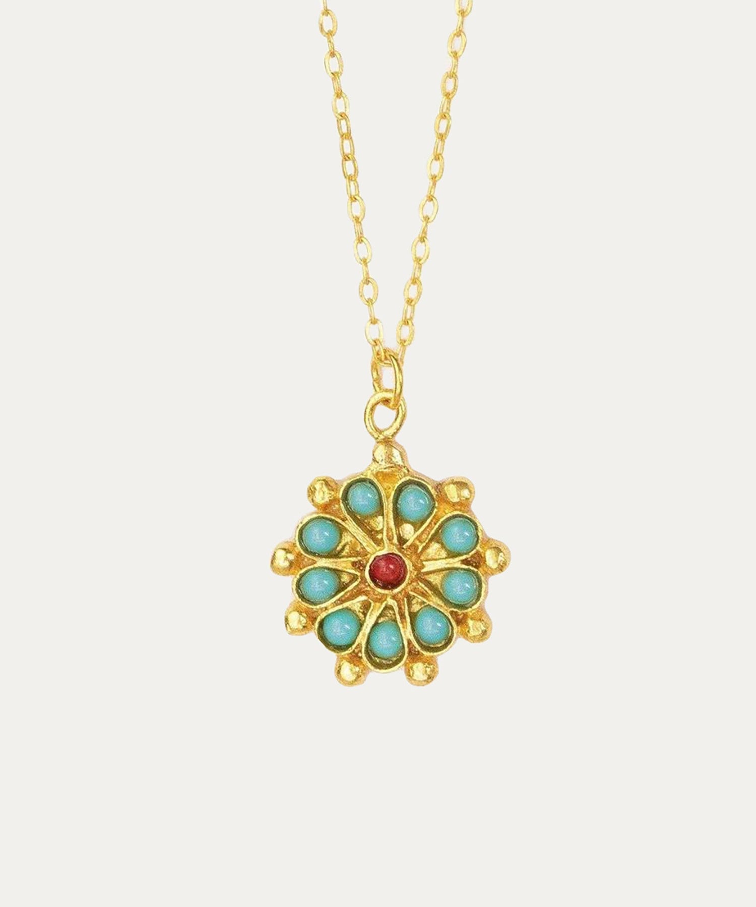 Marigold Turquoise and Red Agate Beaded Pendant Necklace | Sustainable Jewellery by Ottoman Hands