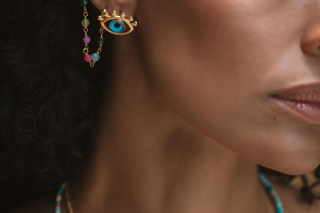 Nox Multi Colour Beaded Huggie Ear Cuff | Sustainable Jewellery by Ottoman Hands