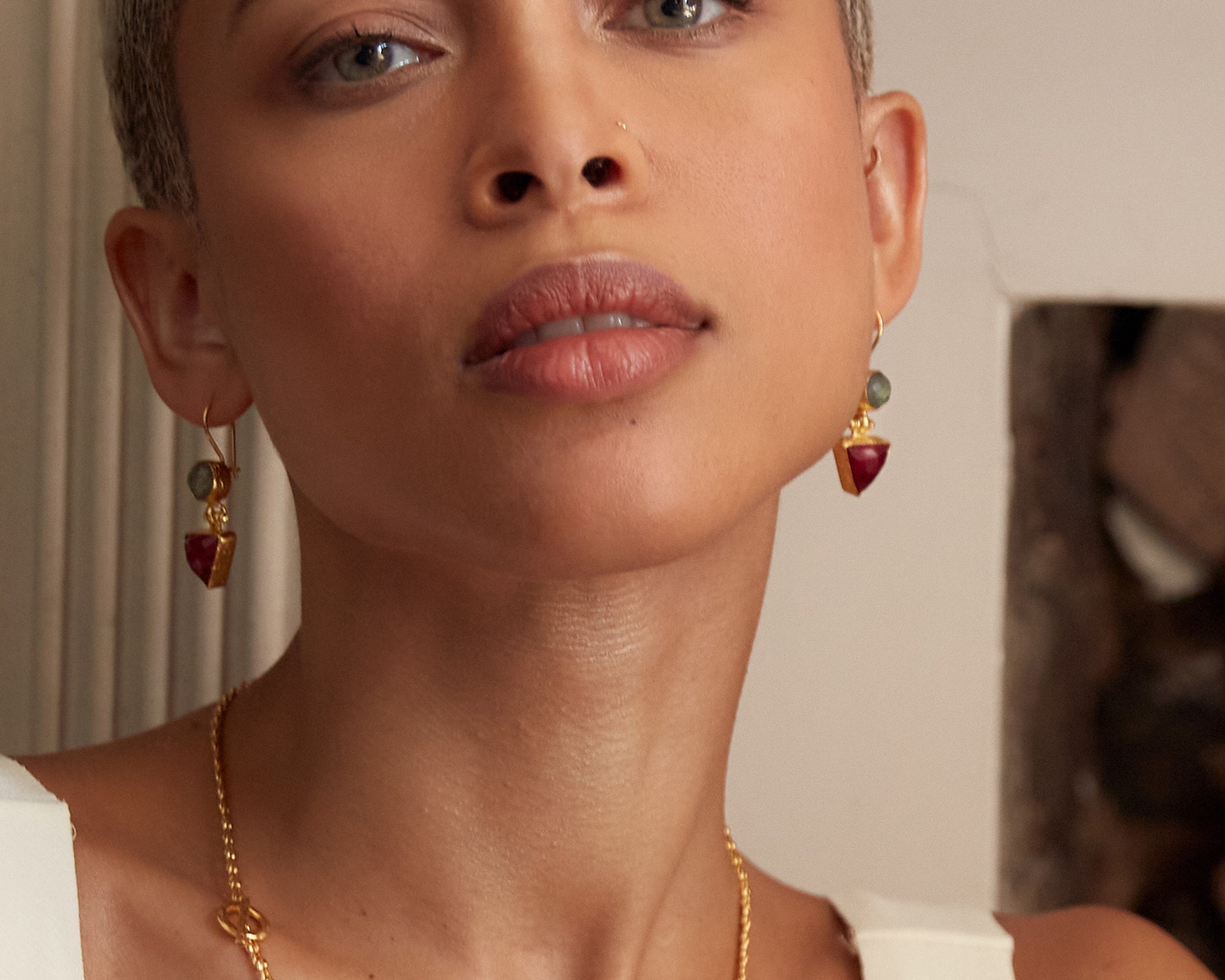 Hydra Labradorite and Ruby Drop Earrings | Sustainable Jewellery by Ottoman Hands