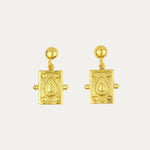 Tyche Engraved Gold Drop Stud Earrings | Sustainable Jewellery by Ottoman Hands