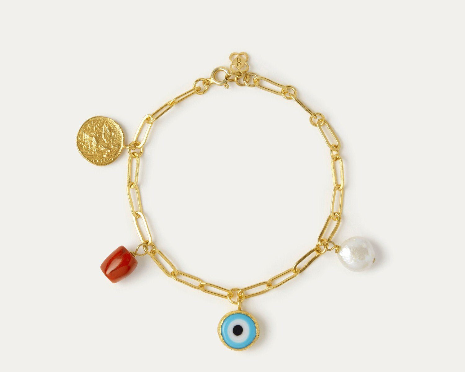 Cornicello Evil Eye and Pearl Charm Bracelet | Sustainable Jewellery by Ottoman Hands
