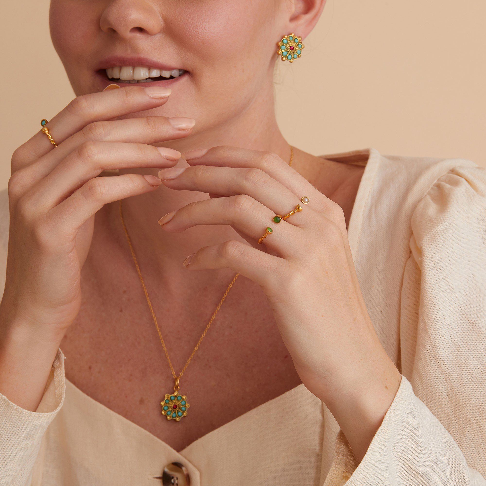 Marigold Turquoise and Red Agate Beaded Pendant Necklace | Sustainable Jewellery by Ottoman Hands