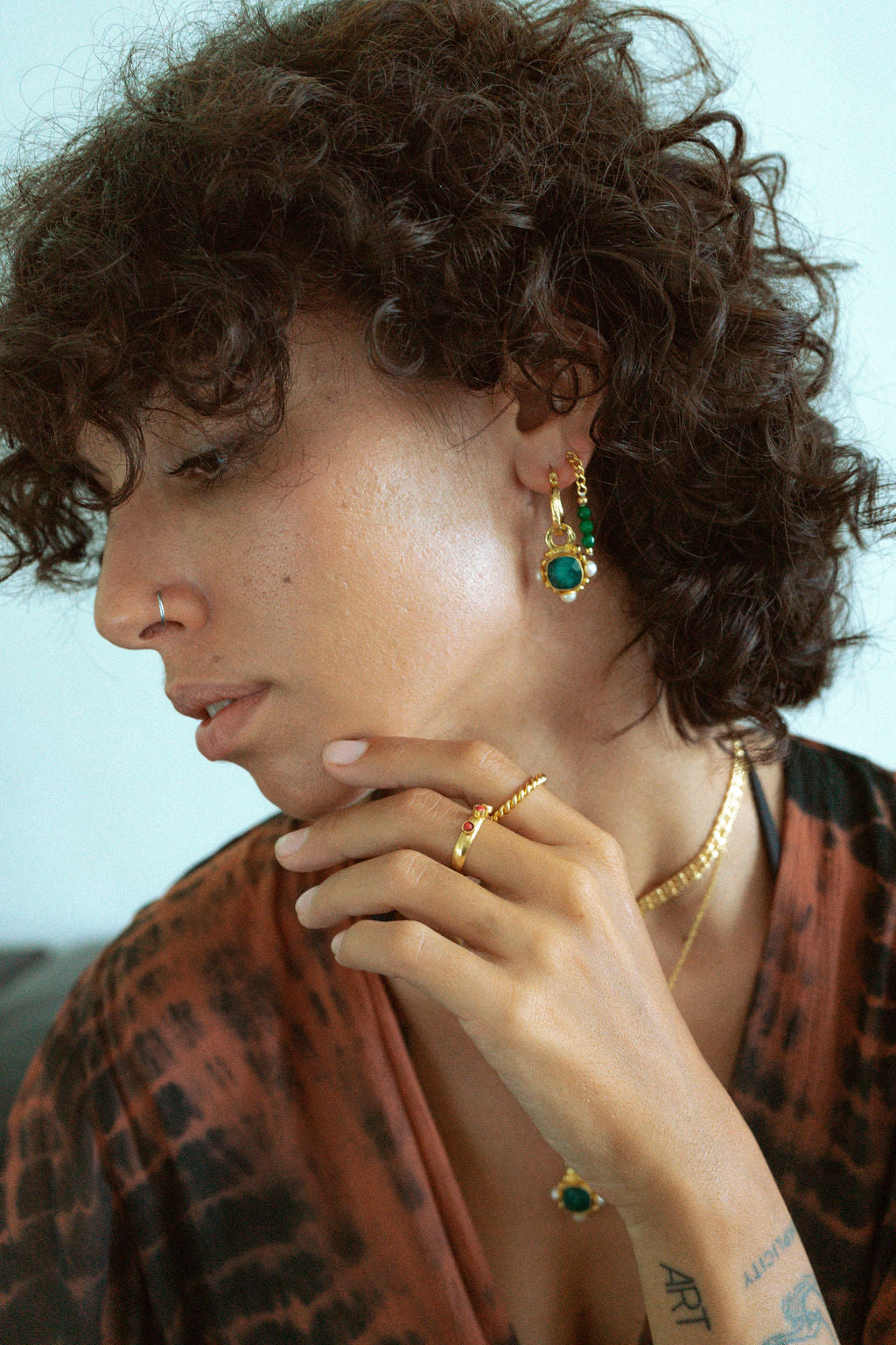 Esther Emerald and Pearl Drop Hoop Earrings | Sustainable Jewellery by Ottoman Hands