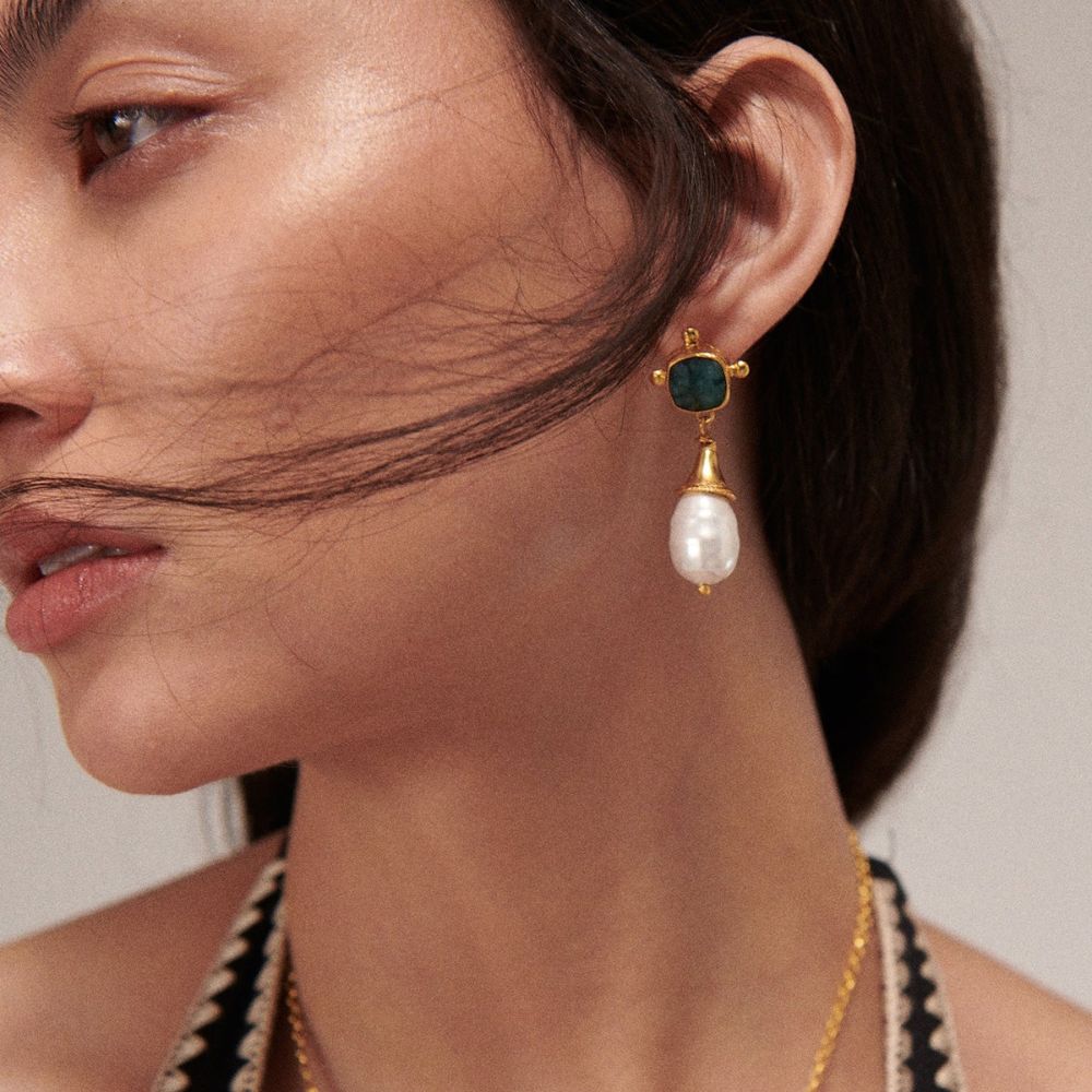 Pearl Earrings on Model