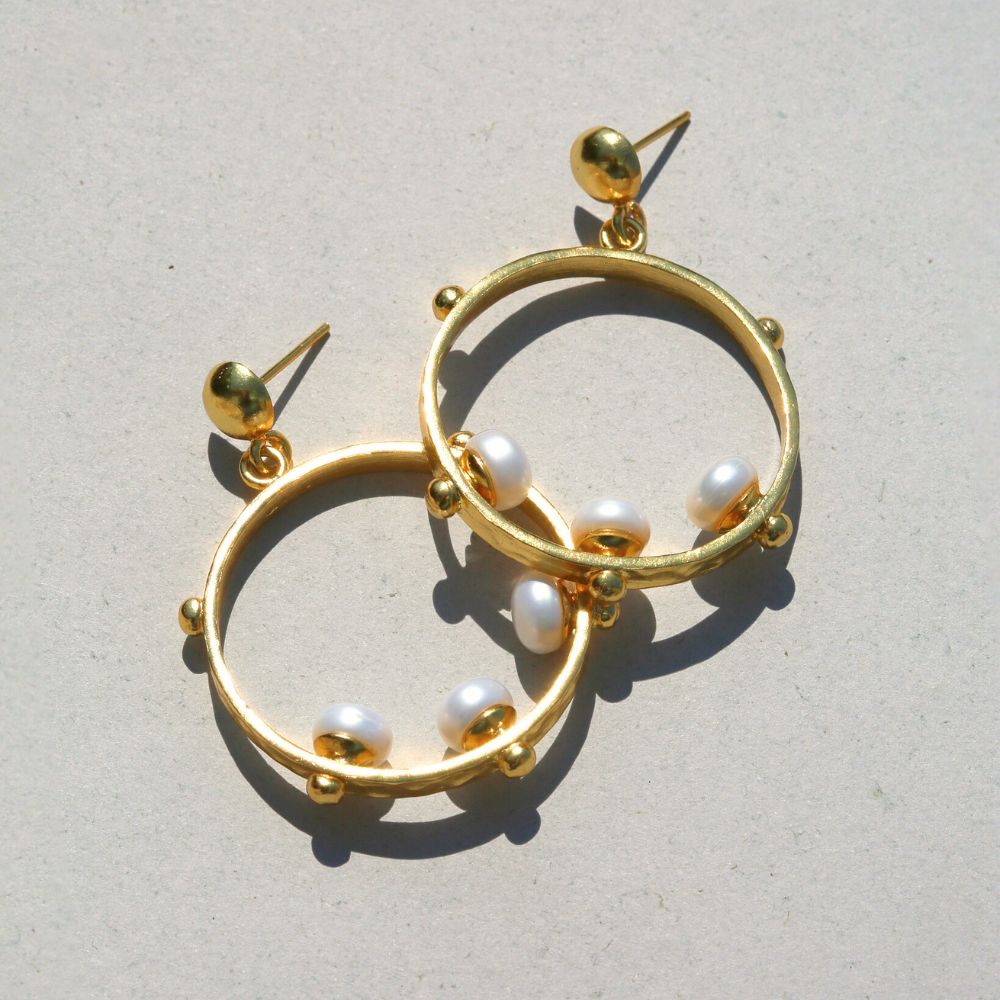 Gold Pearl Hoop Earrings