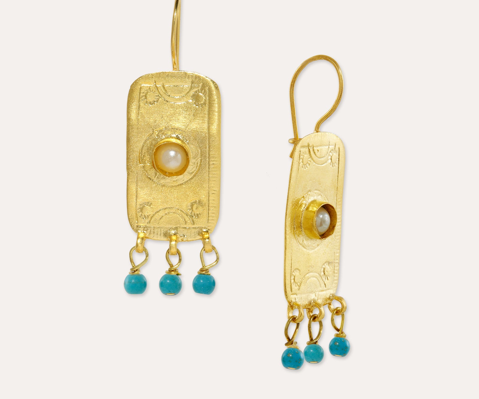 Anya Pearl and Turquoise Drop Earrings | Sustainable Jewellery by Ottoman Hands