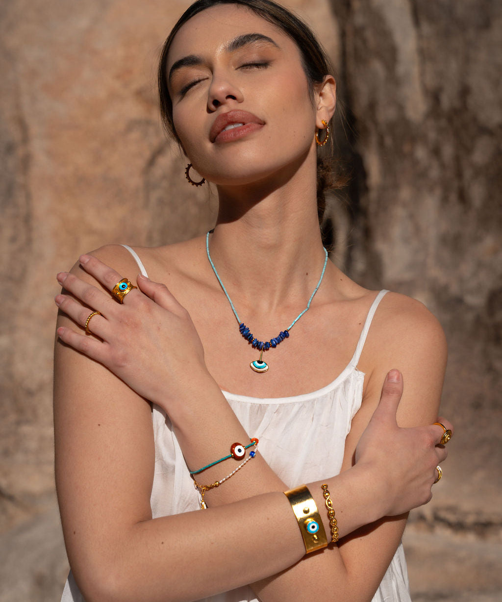 Adira Blue Porcelain Evil Eye Beaded Necklace | Sustainable Jewellery by Ottoman Hands