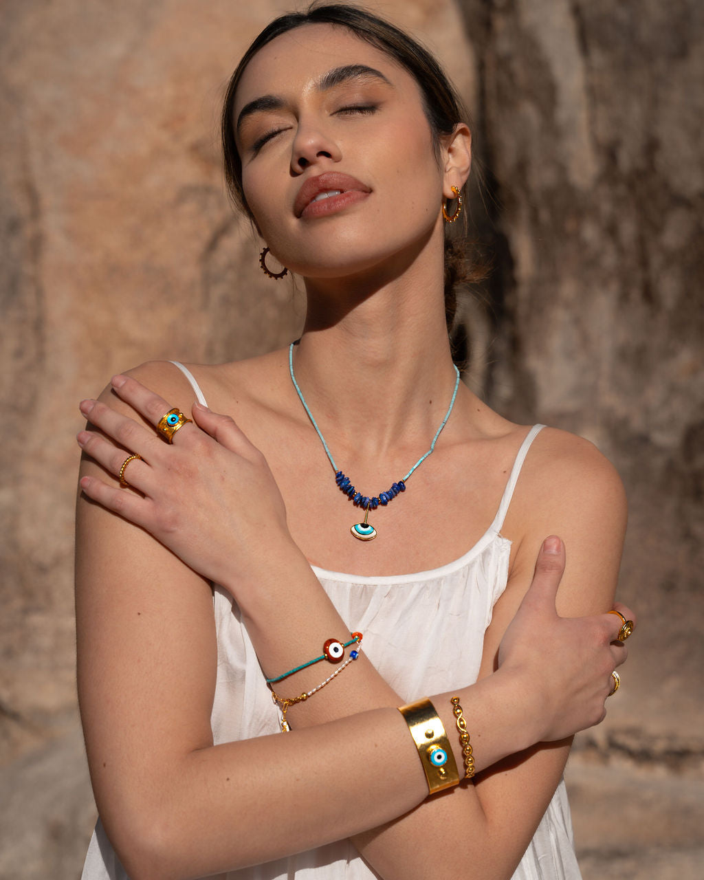 Adira Blue Porcelain Evil Eye Beaded Necklace | Sustainable Jewellery by Ottoman Hands