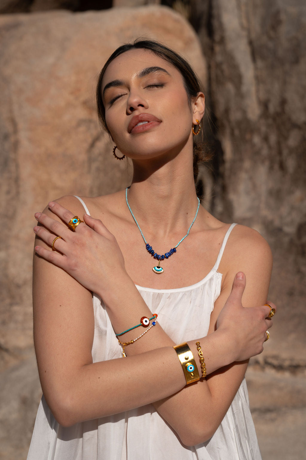 Adira Blue Porcelain Evil Eye Beaded Necklace | Sustainable Jewellery by Ottoman Hands