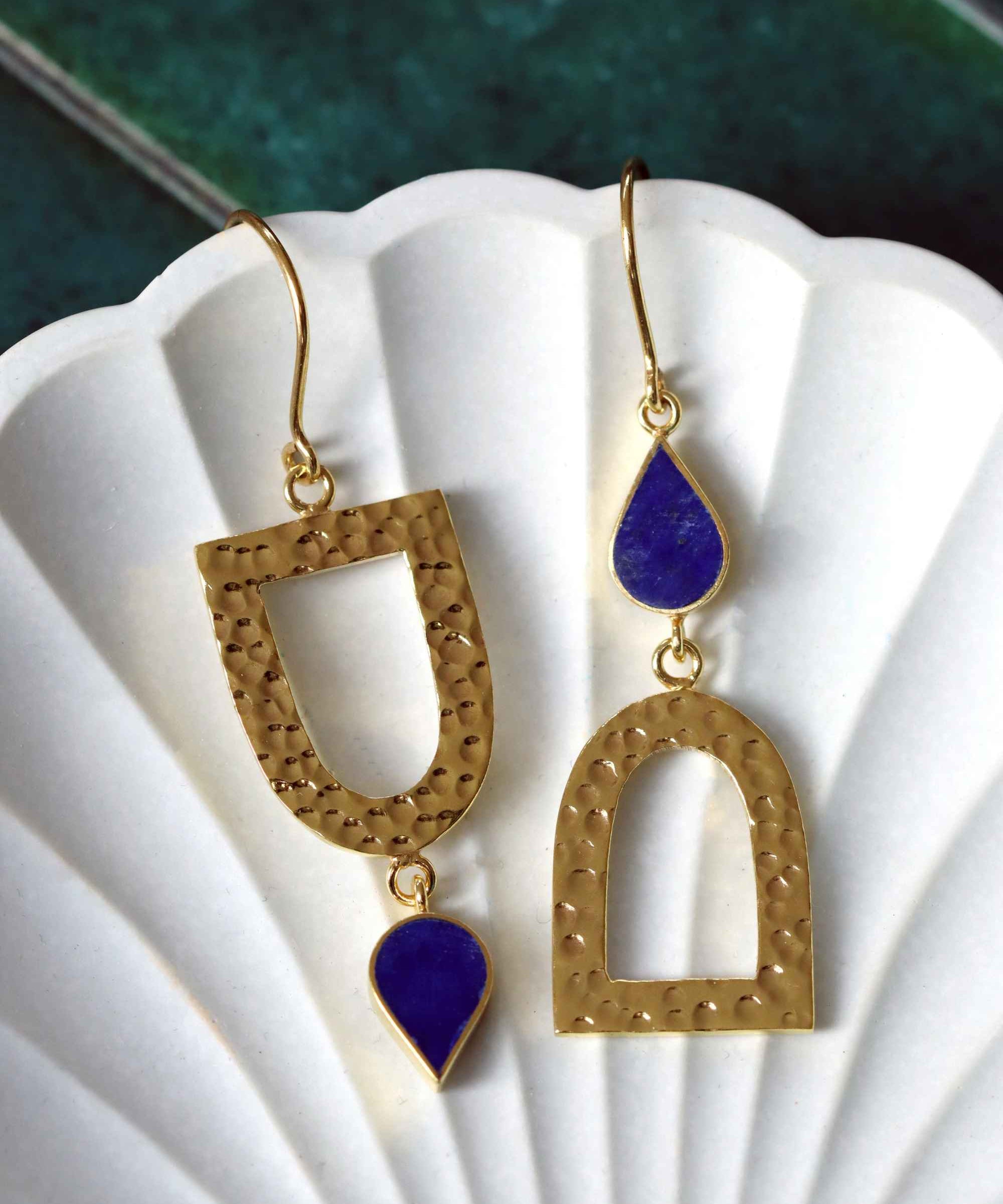 Ghatra Lapis Asymetrical Drop Earrings | Sustainable Jewellery by Ottoman Hands