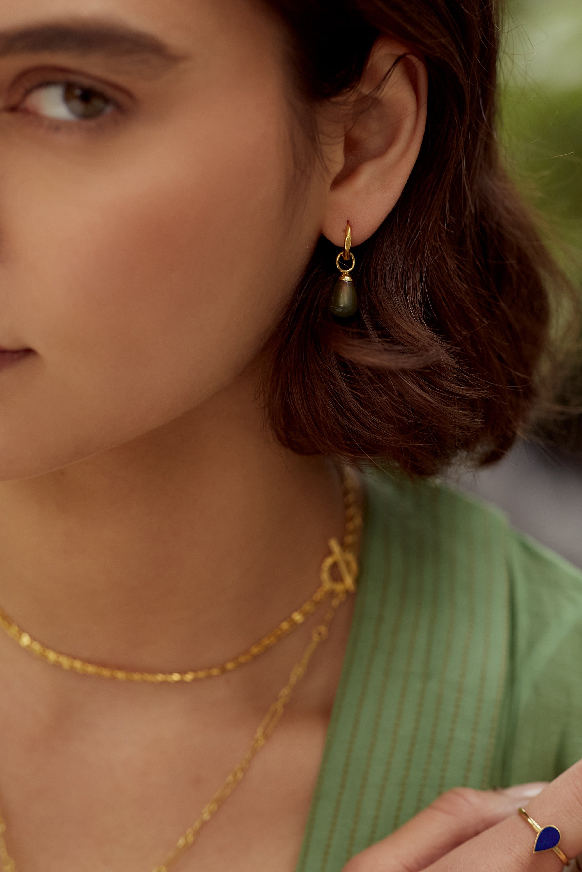 Esin Green Agate Huggie Hoop Earrings | Sustainable Jewellery by Ottoman Hands