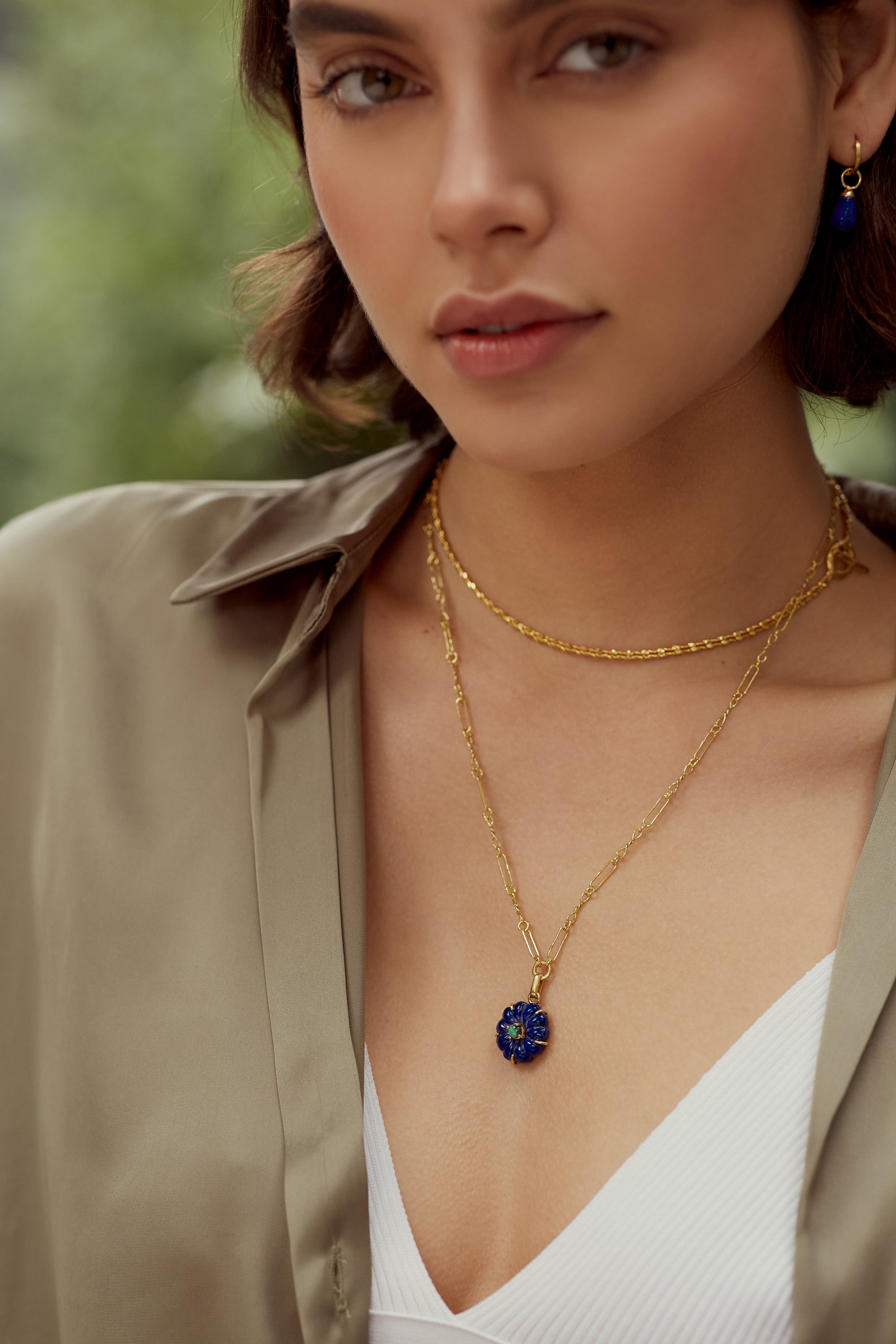 Soraya Lapis and Malachite Flower Pendant Necklace | Sustainable Jewellery by Ottoman Hands