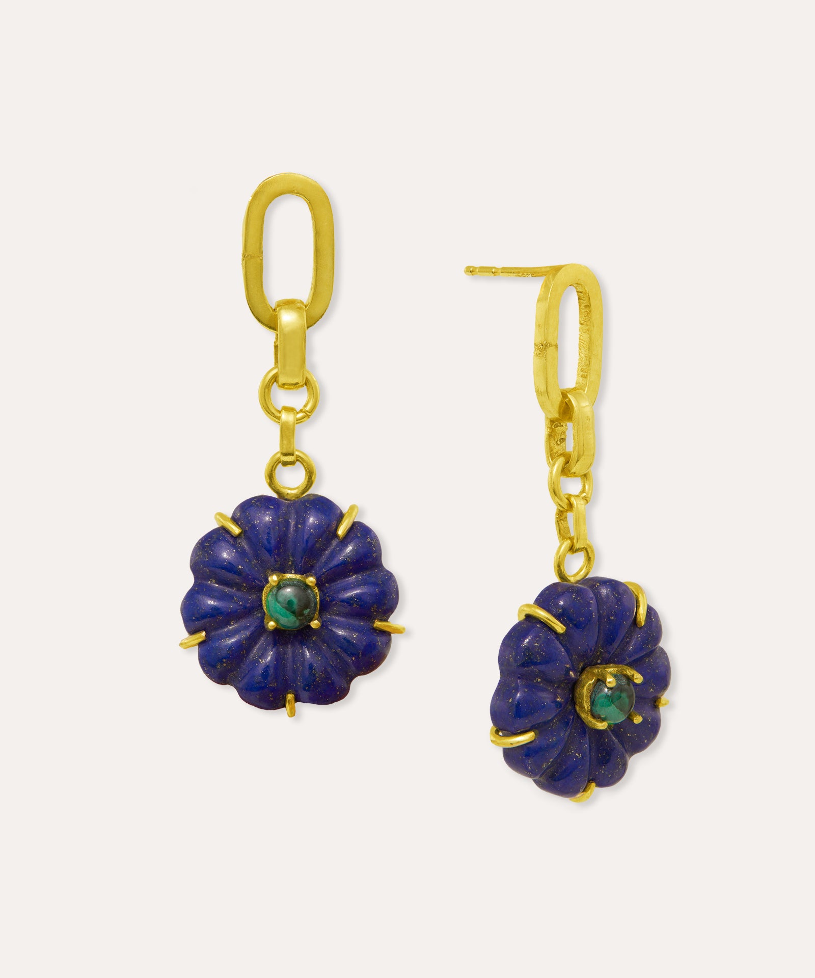 Soraya Lapis and Malachite Flower Drop Chain Earrings | Sustainable Jewellery by Ottoman Hands