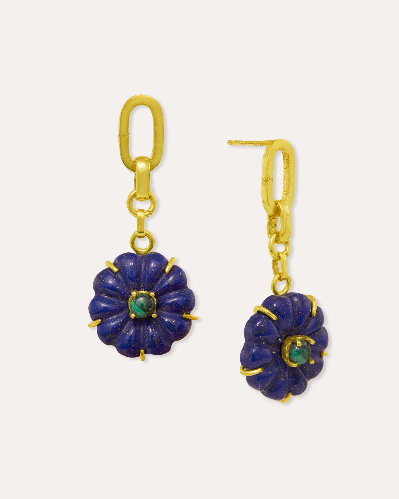 Soraya Lapis and Malachite Flower Drop Chain Earrings | Sustainable Jewellery by Ottoman Hands