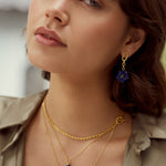 Soraya Lapis and Malachite Flower Drop Chain Earrings | Sustainable Jewellery by Ottoman Hands