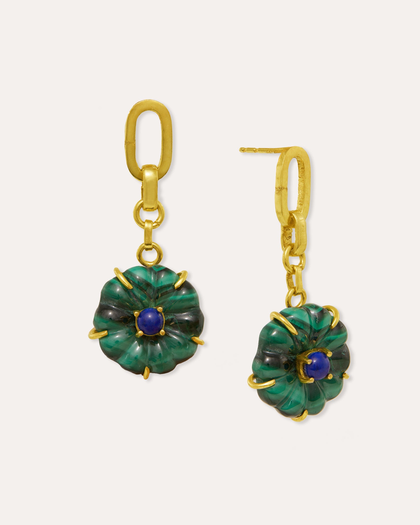Soraya Malachite and Lapis Flower Drop Earrings | Sustainable Jewellery by Ottoman Hands