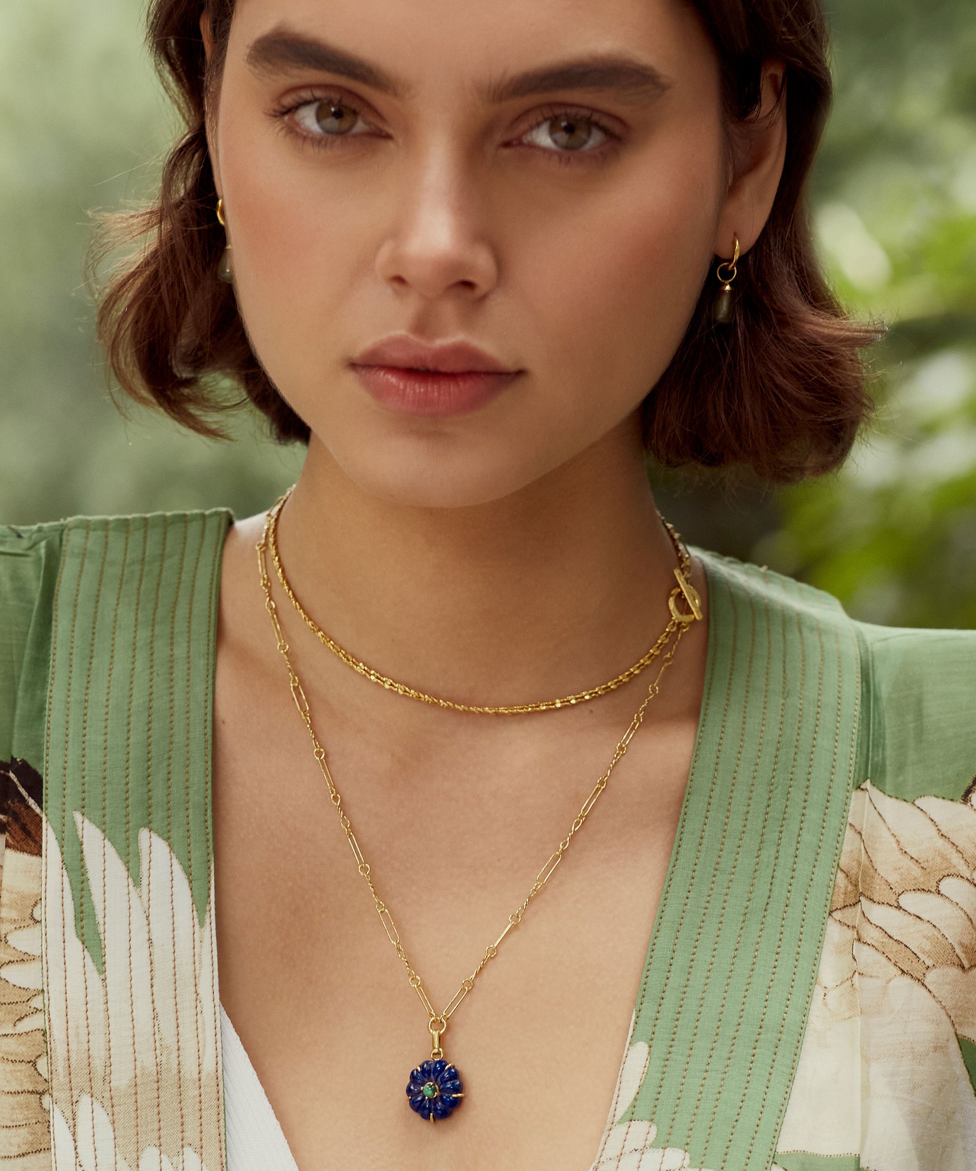 Soraya Lapis and Malachite Flower Pendant Necklace | Sustainable Jewellery by Ottoman Hands