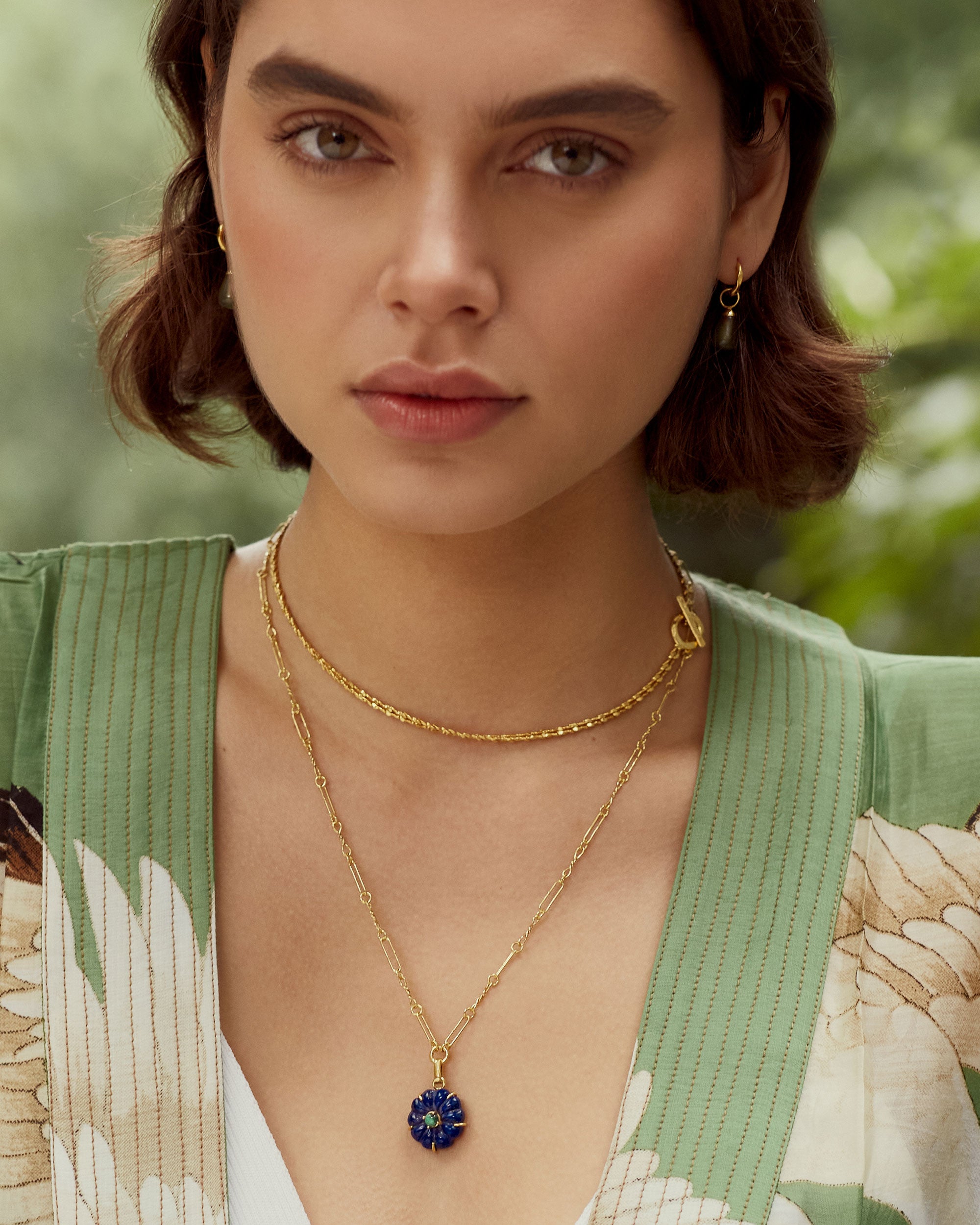 Soraya Lapis and Malachite Flower Pendant Necklace | Sustainable Jewellery by Ottoman Hands
