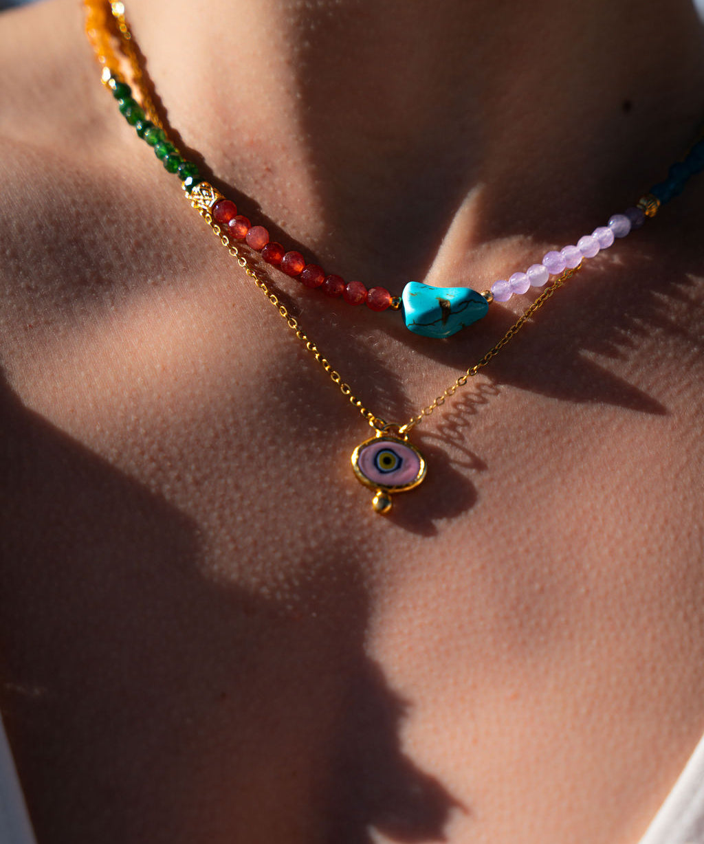 Alara Pink Evil Eye Pendant Necklace | Sustainable Jewellery by Ottoman Hands