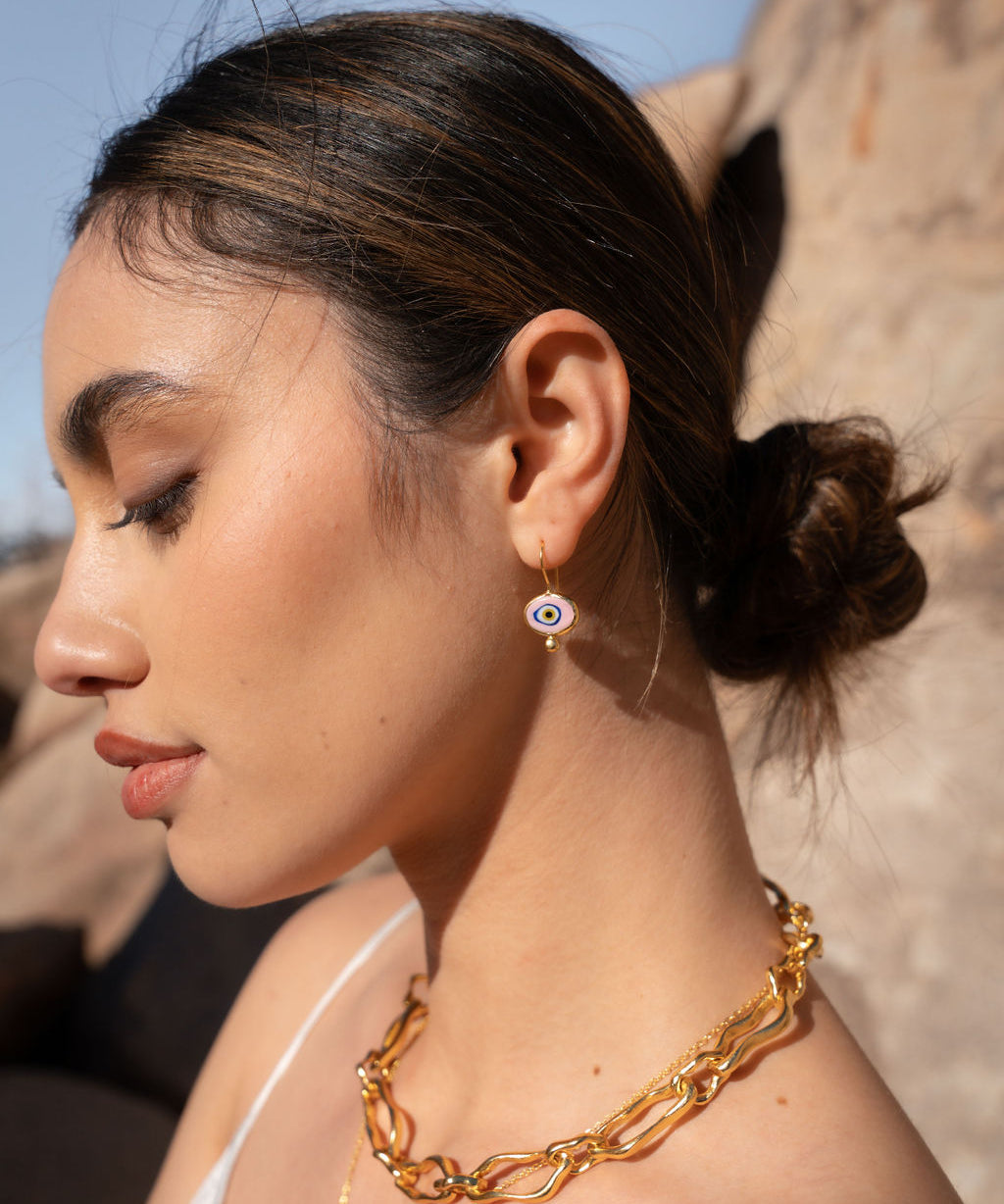 Alara Pink Evil Eye Drop Earrings | Sustainable Jewellery by Ottoman Hands