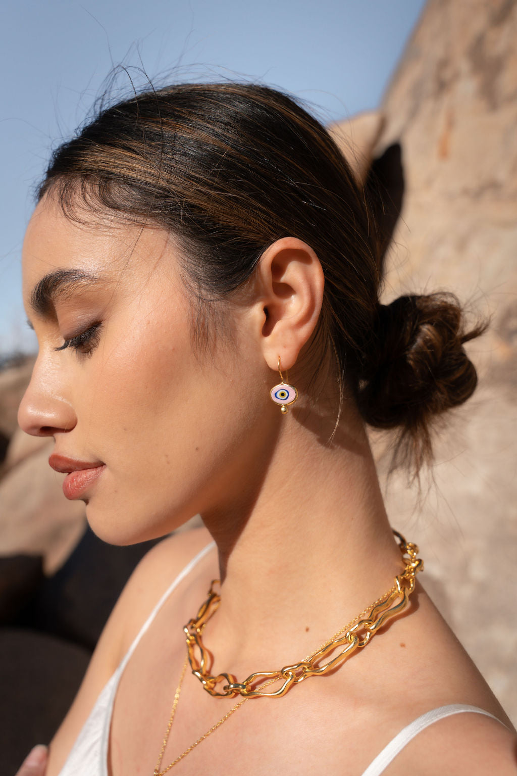 Alara Pink Evil Eye Drop Earrings | Sustainable Jewellery by Ottoman Hands