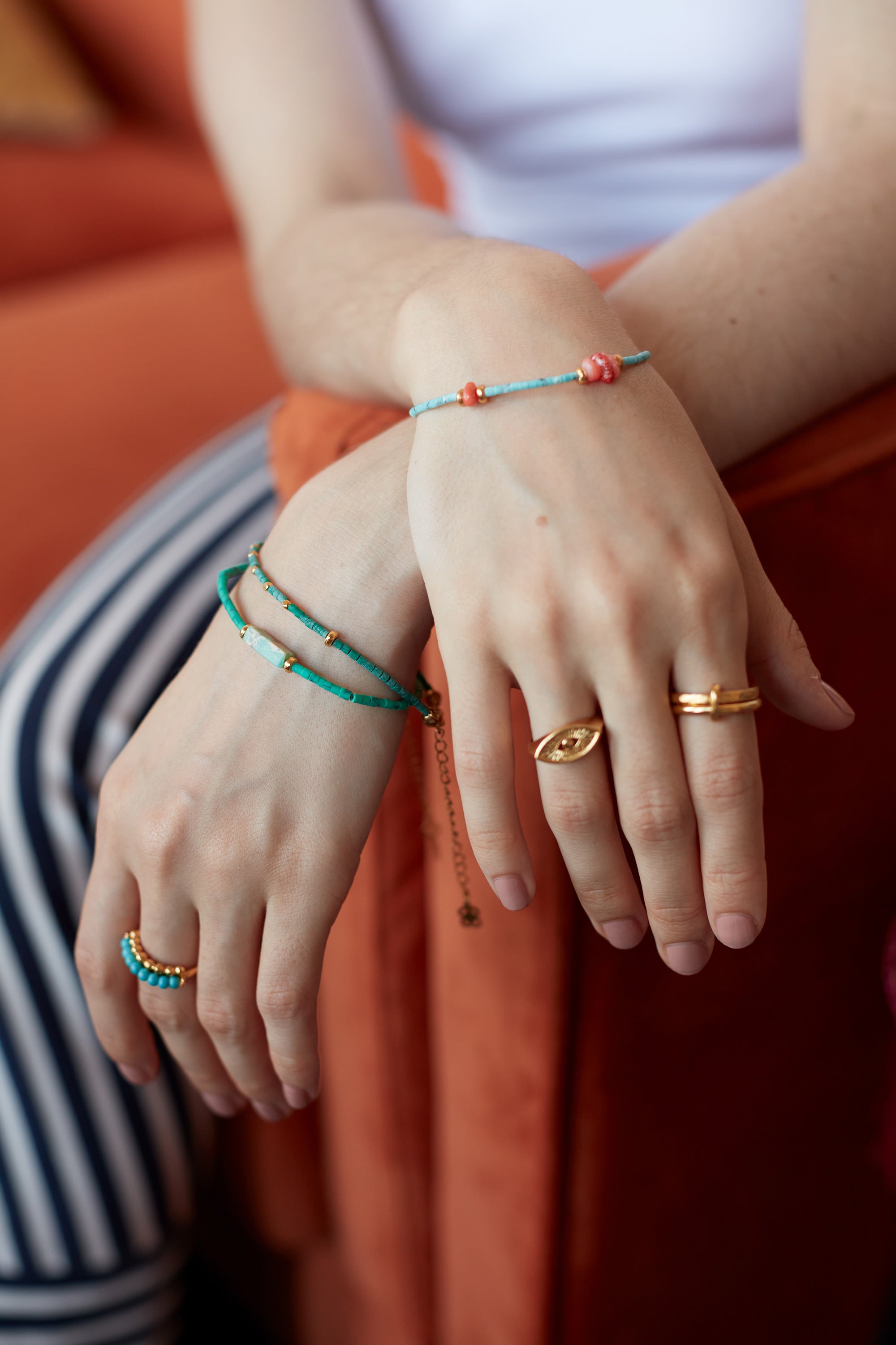 June Turquoise Beaded Stacking Ring | Sustainable Jewellery by Ottoman Hands
