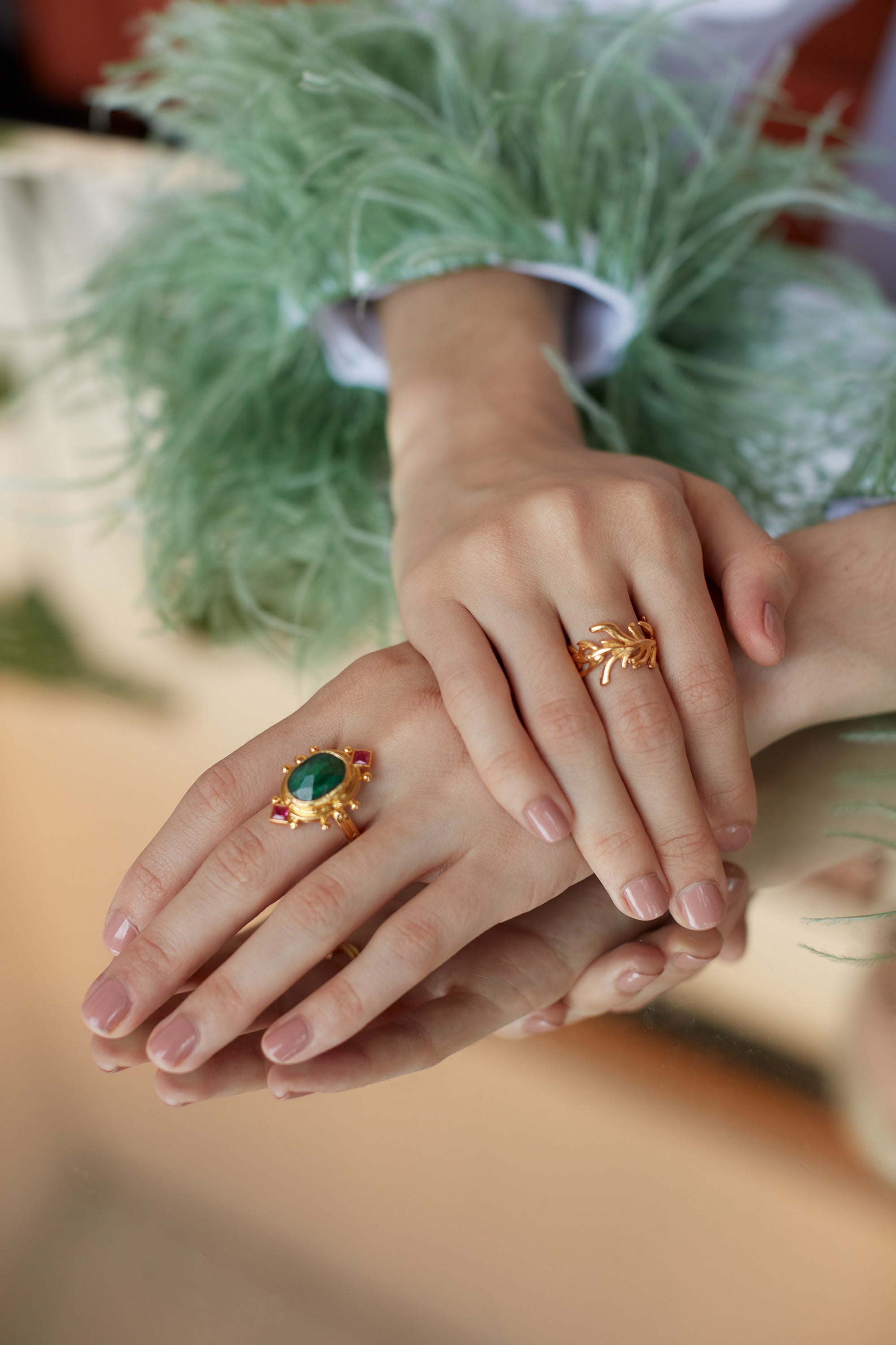 Raina Emerald and Pink Crystal Ring | Sustainable Jewellery by Ottoman Hands