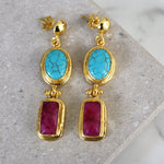 Turquoise and Ruby Drop Earrings | Sustainable Jewellery by Ottoman Hands
