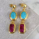 Turquoise and Ruby Drop Earrings | Sustainable Jewellery by Ottoman Hands