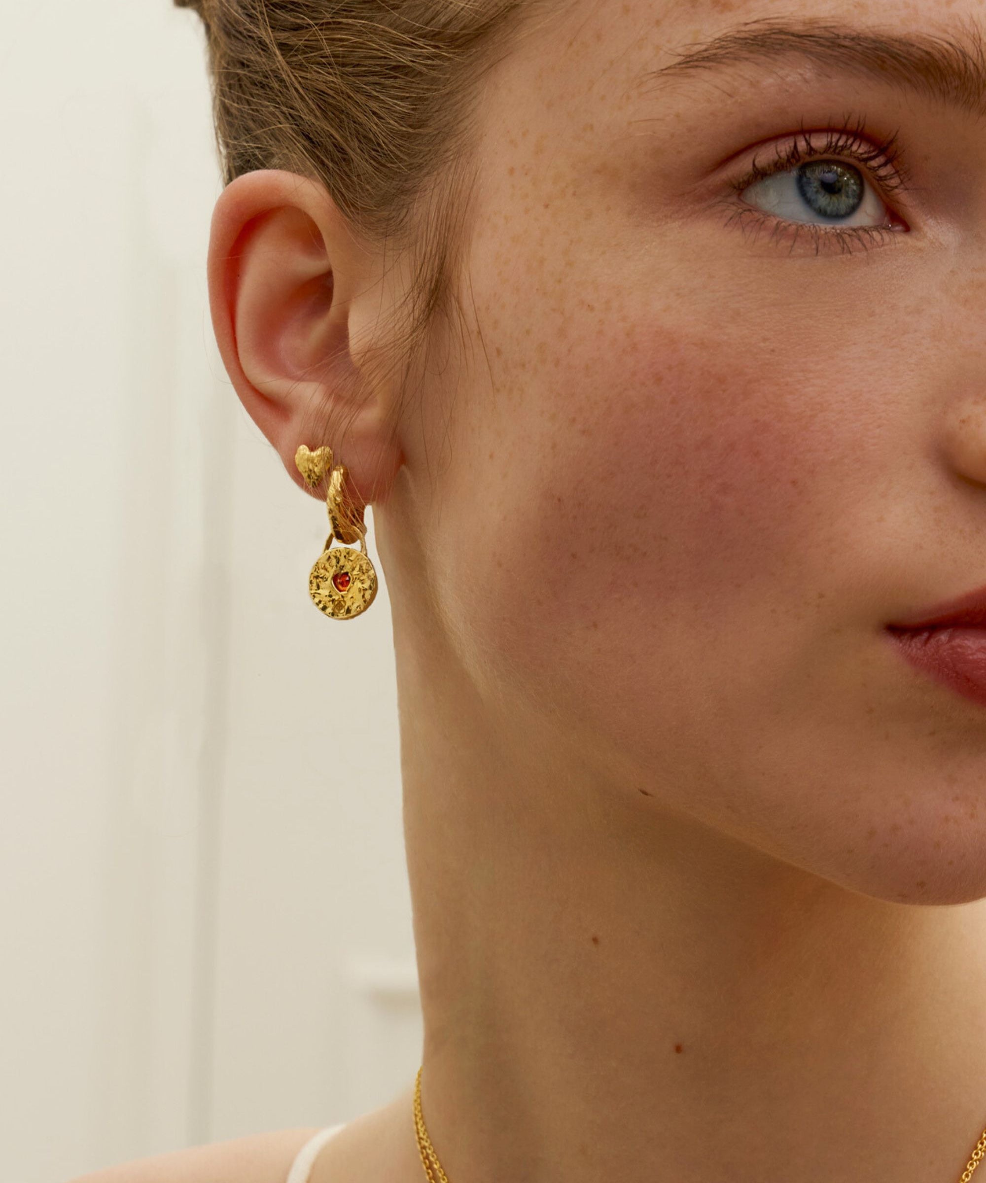 Garnet Heart Huggie Earrings