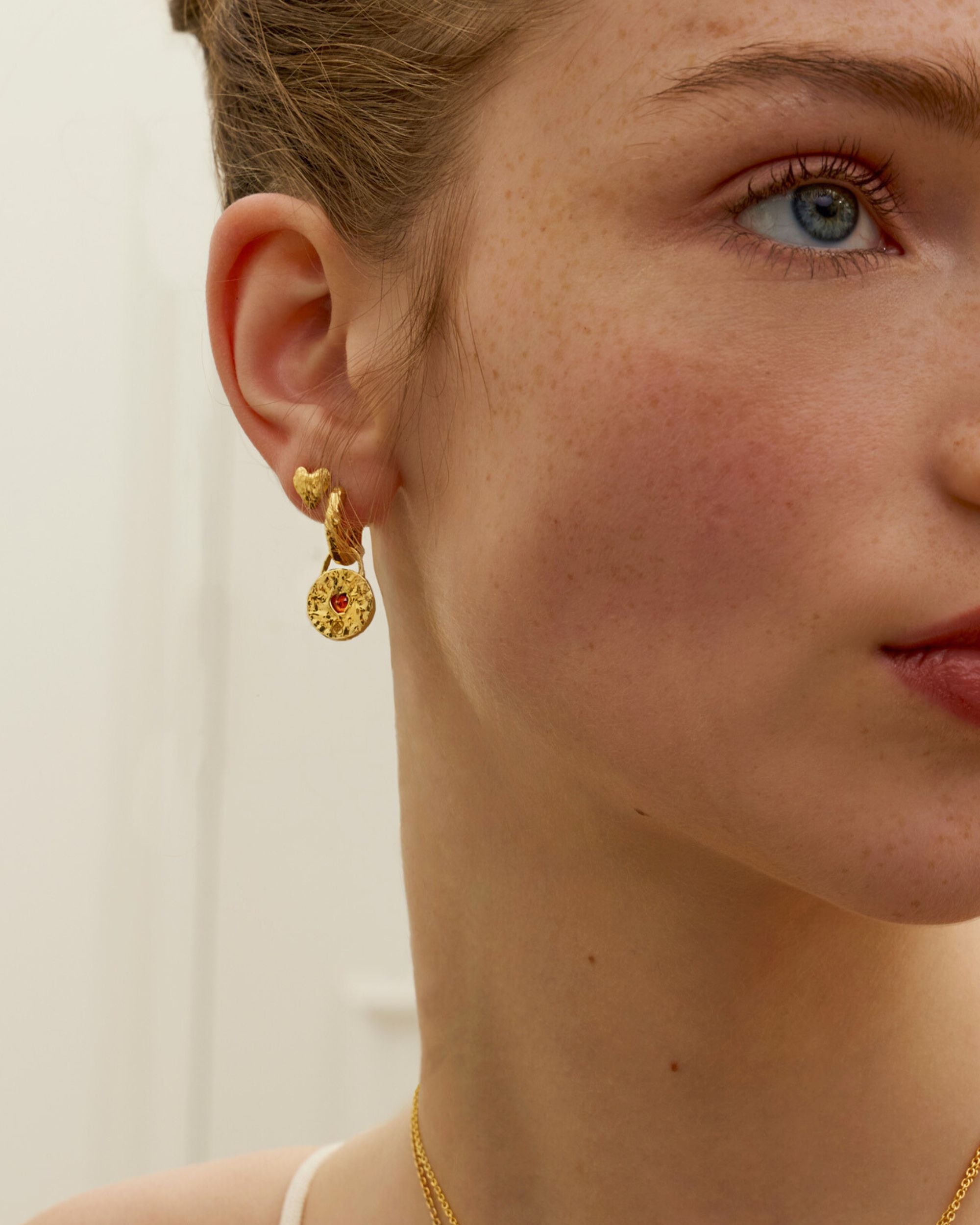 Garnet Heart Huggie Earrings