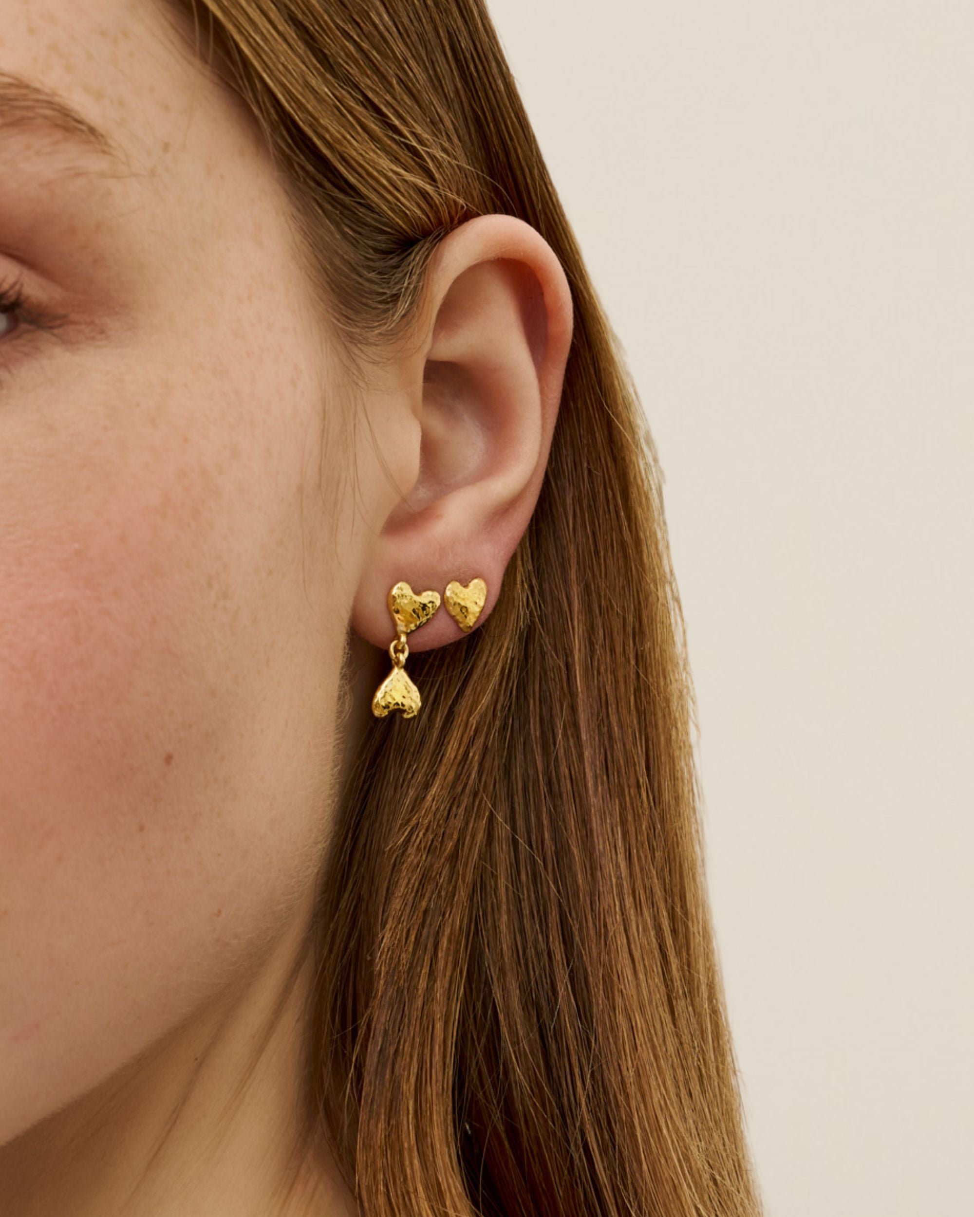 Double Heart Drop Stud Earrings | Ottoman Hands Jewellery