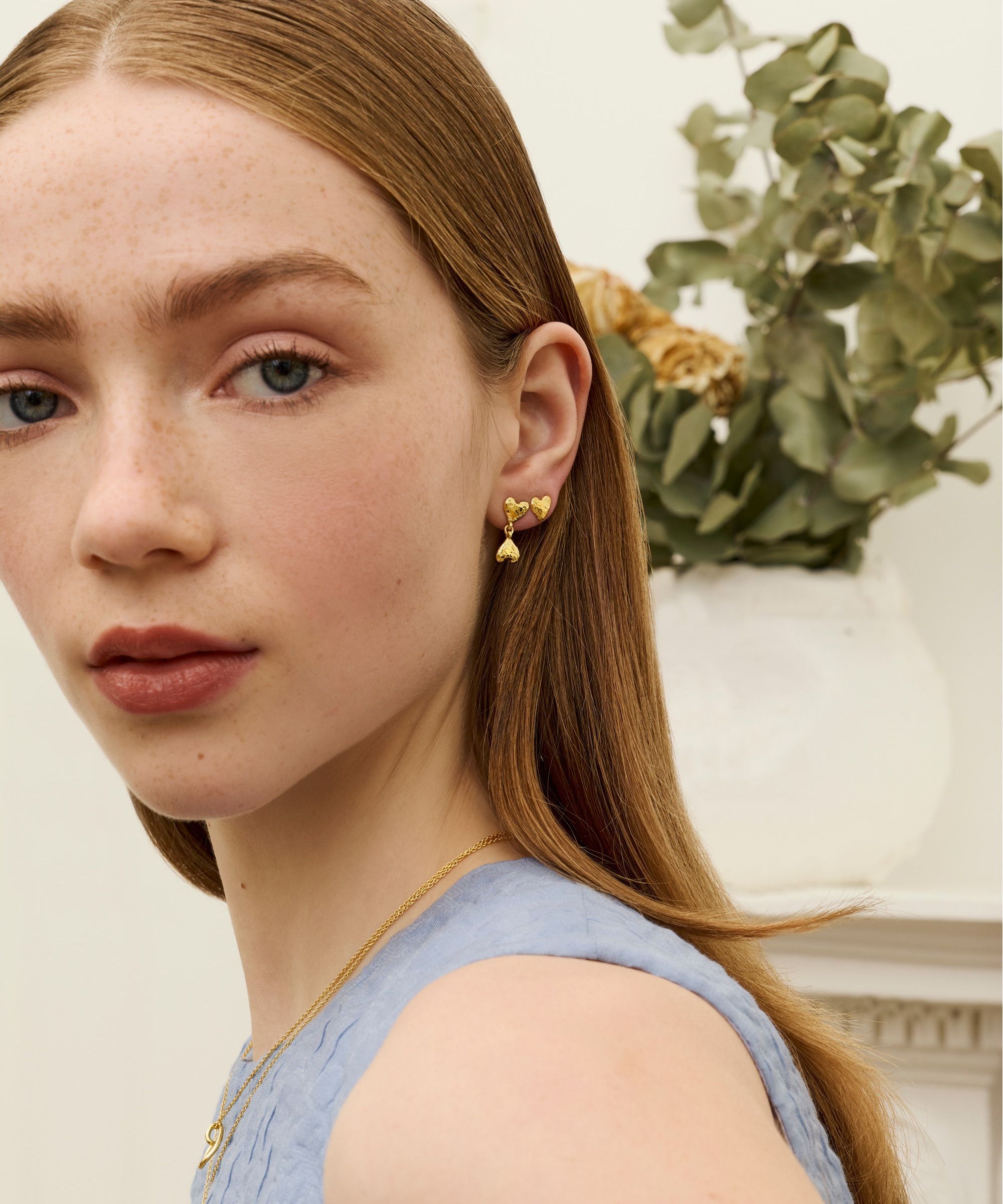 Double Heart Drop Stud Earrings | Sustainable Jewellery by Ottoman Hands
