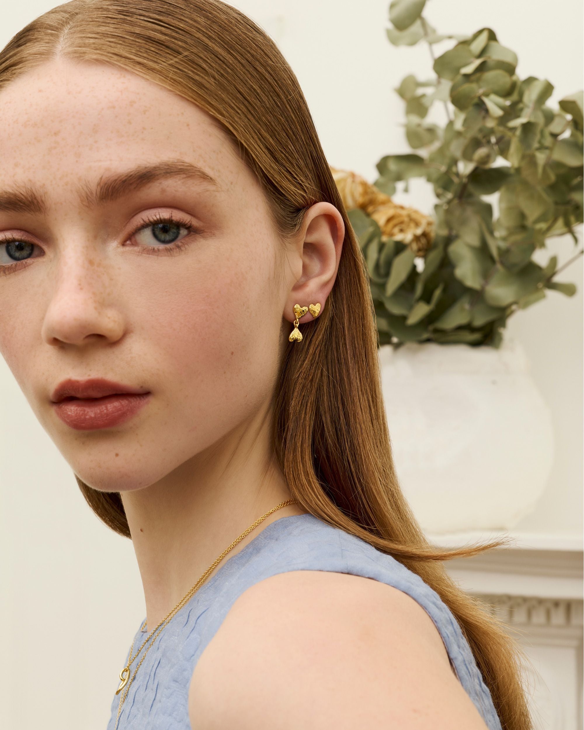 Double Heart Drop Stud Earrings | Ottoman Hands Jewellery