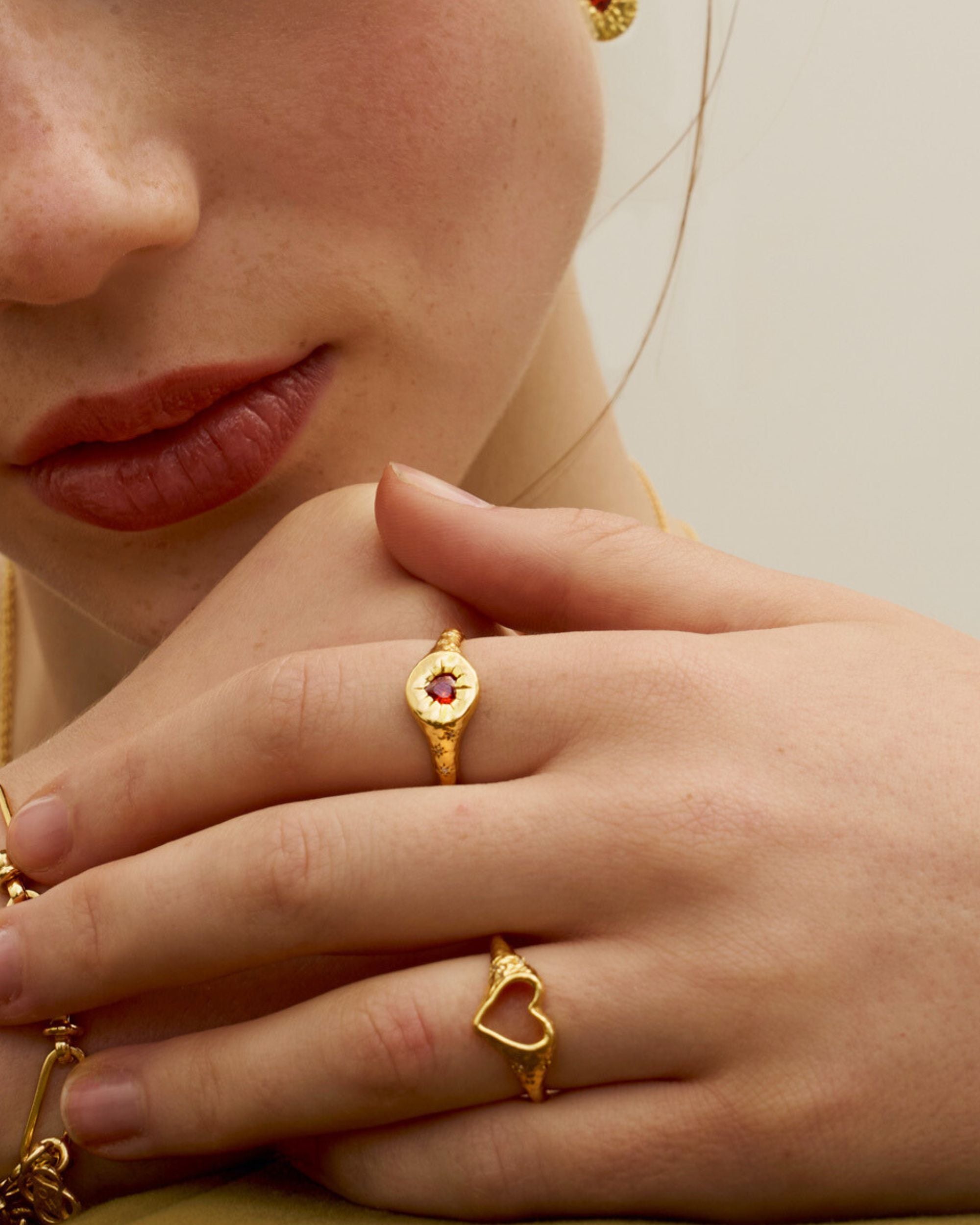 Garnet Heart Stacking Ring | Ottoman Hands Jewellery