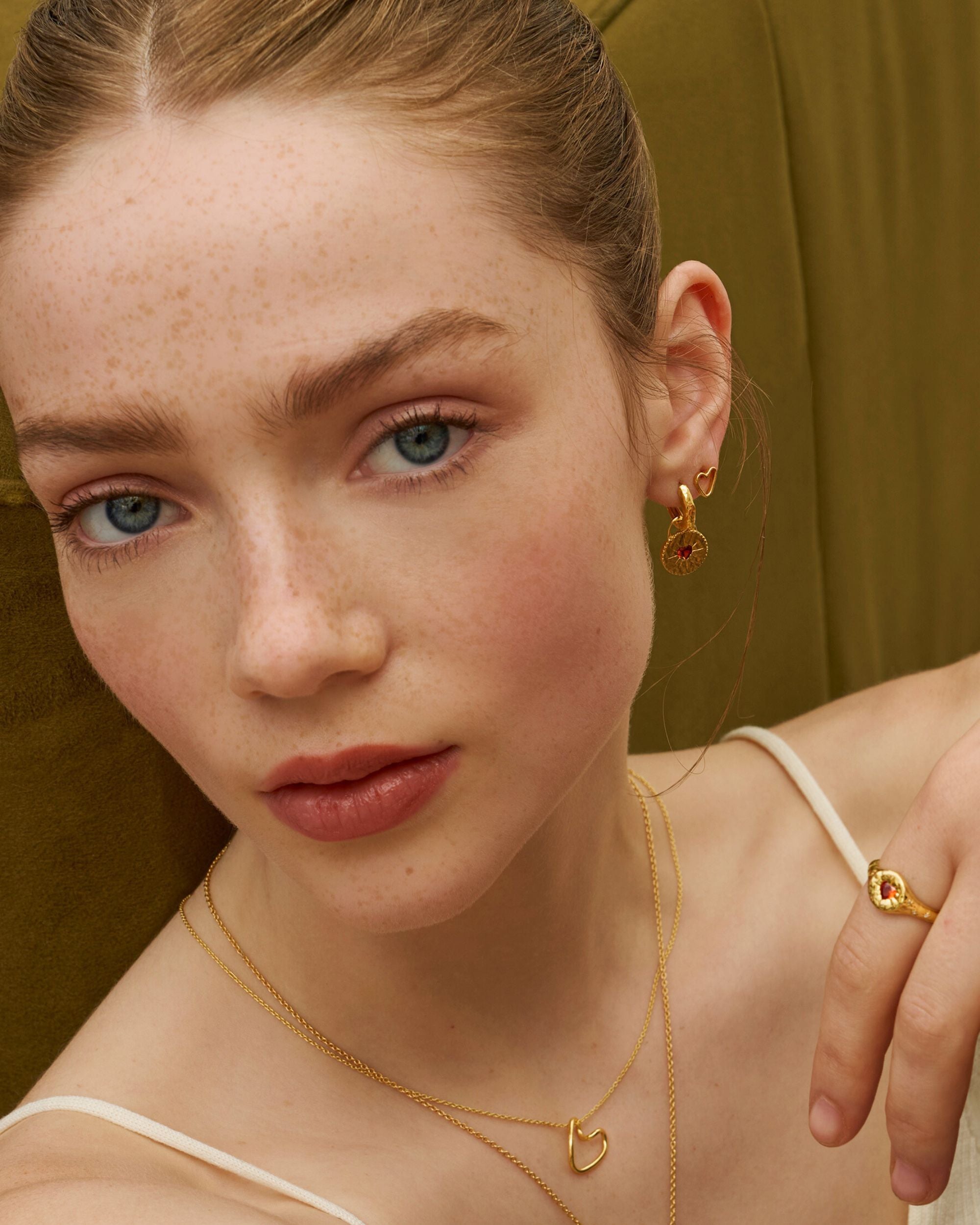Garnet Heart Huggie Earrings