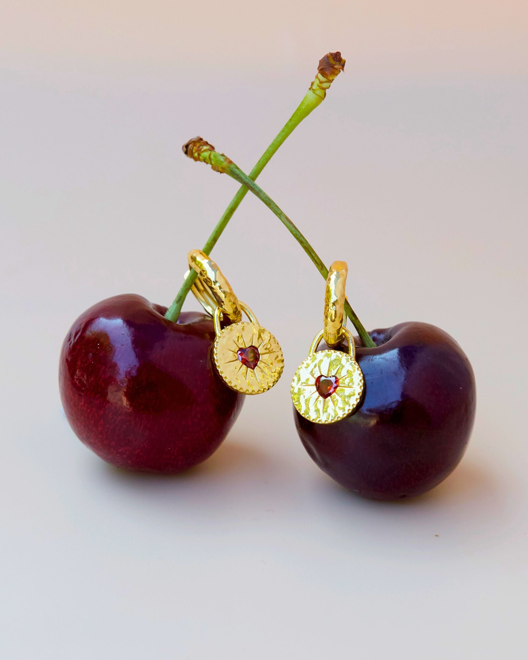 Garnet Heart Huggie Earrings